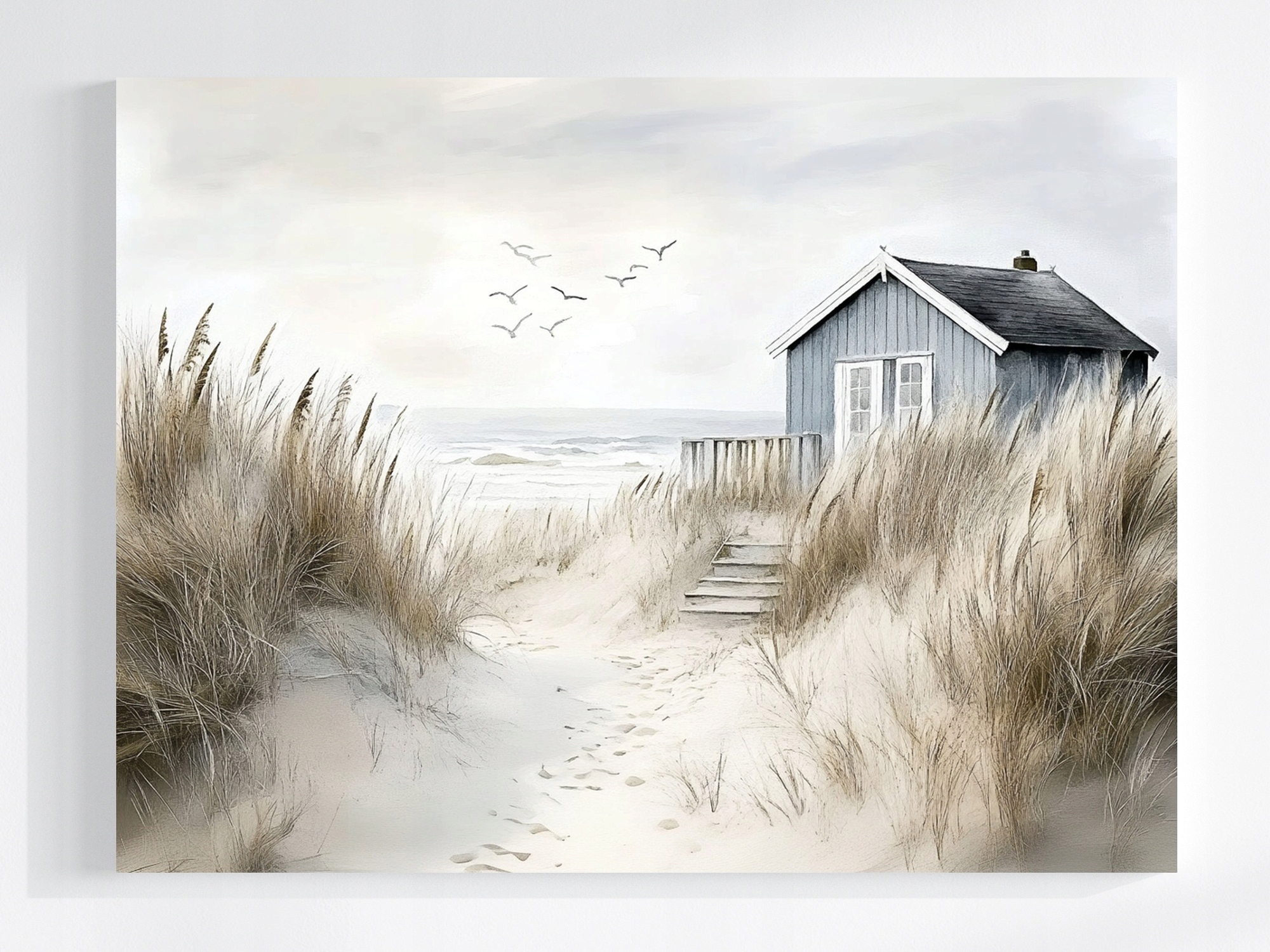 Obraz Na Plátně Canvas Pláž Domek Písek Tráva Moře 100x75