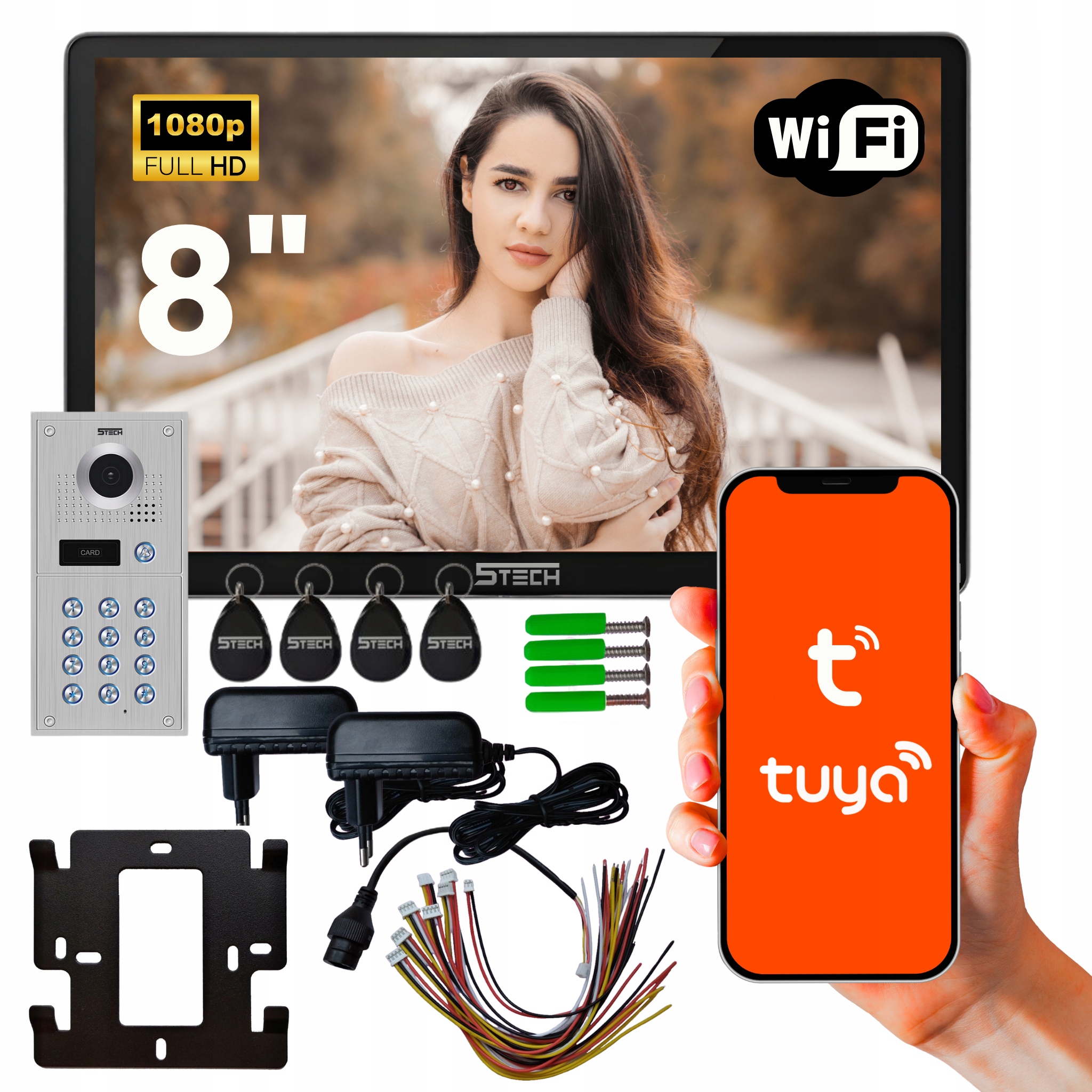 Wideodomofon 5TECH WiFi Full Hd 8 cali Verus One Plus 84222 Czarny app Tuya