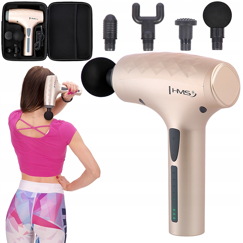 WIBRACYJNY PISTOLET MASAŻER DO CIAŁA 4 GŁOWIC HMS