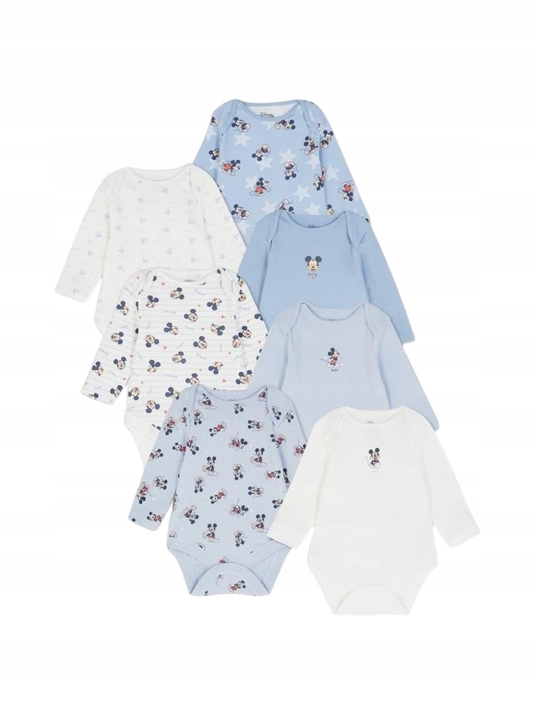 Body Chłopięce Disney Myszka Mickey Długi Rękaw Bawełna Noworodek 7PAK 50