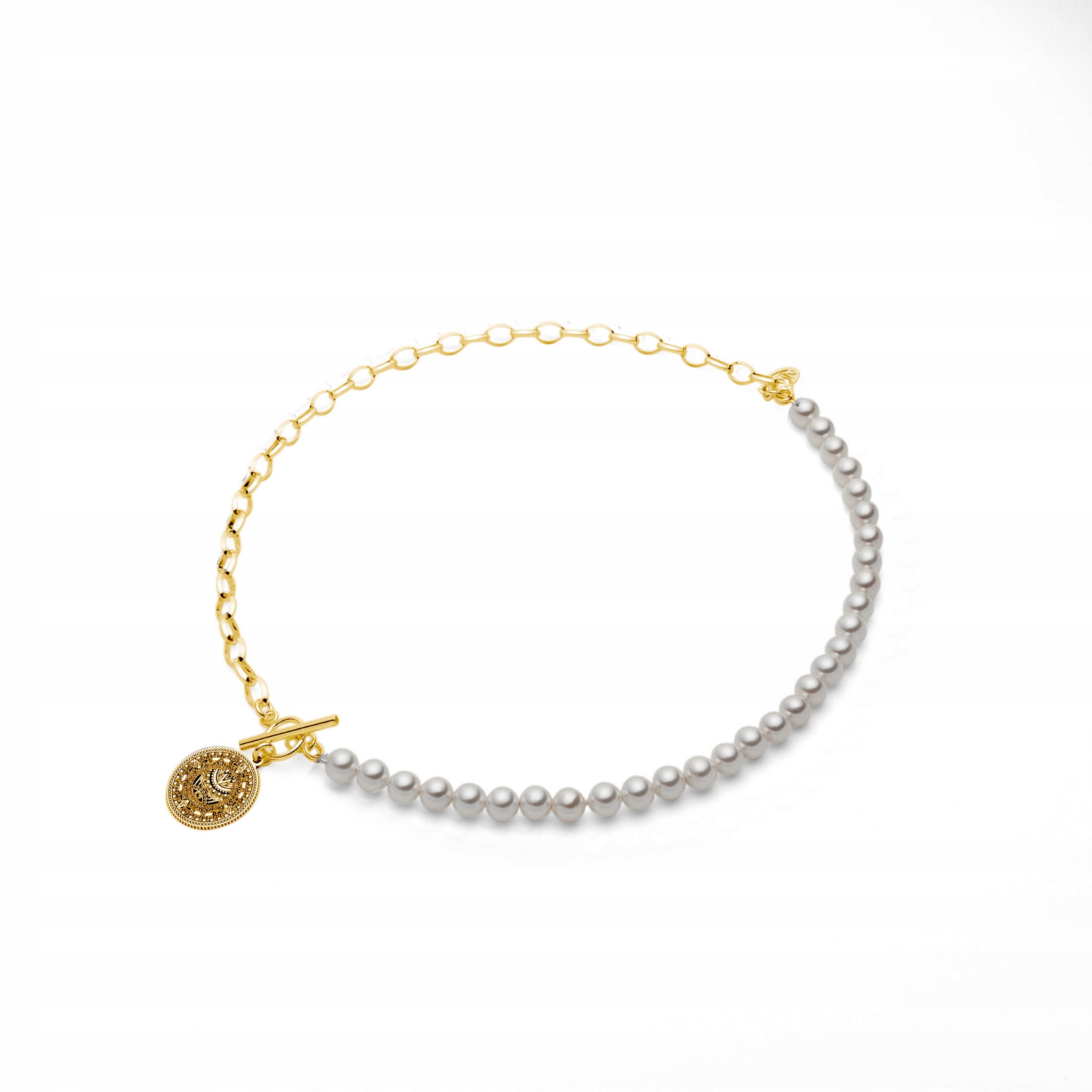 Náhrdelník s perlami, stříbrný, pozlacený