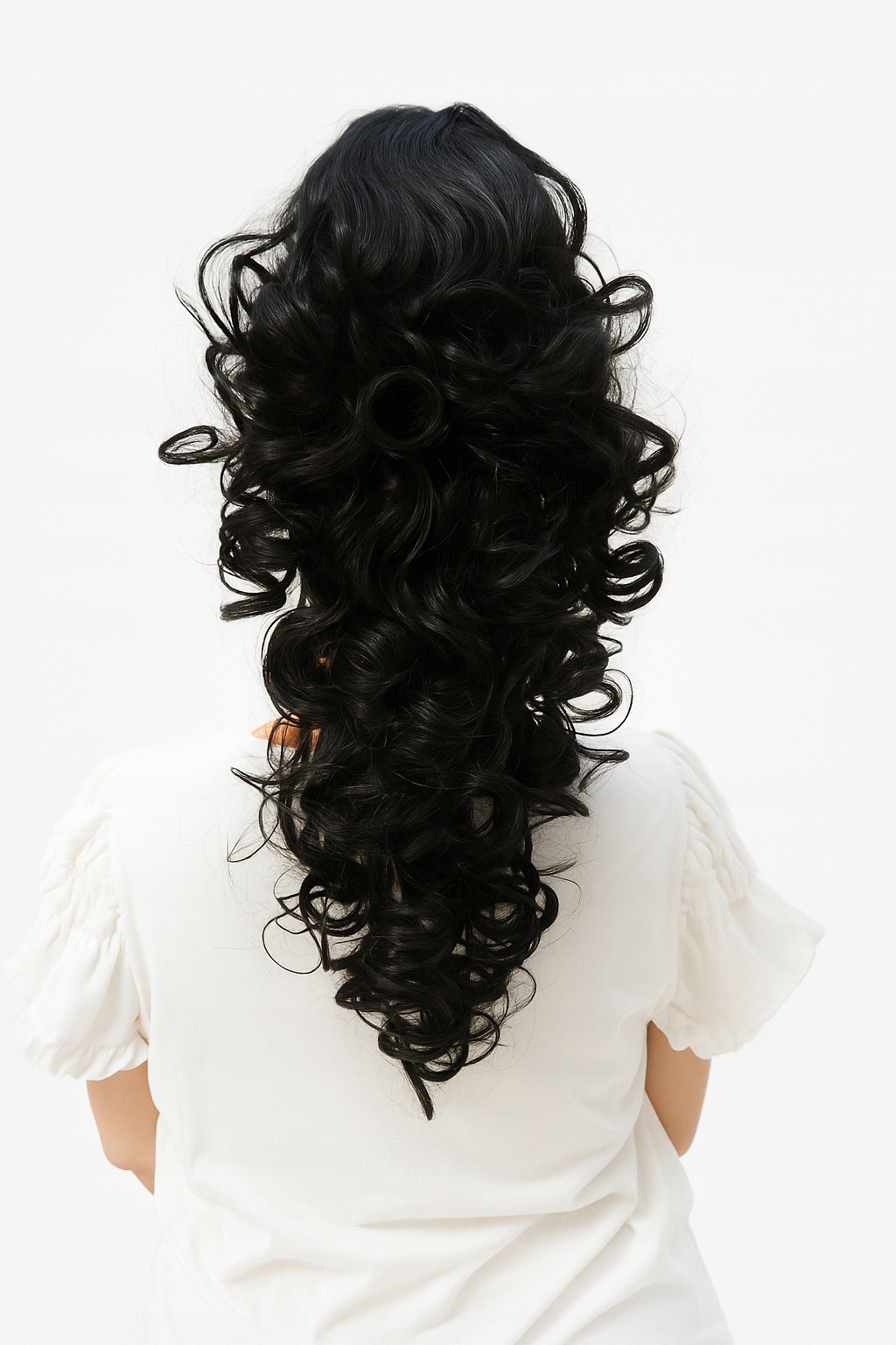 Příčesek dlouhé syntetické vlasy, mokrá italská barva černá-Nessaja wigs