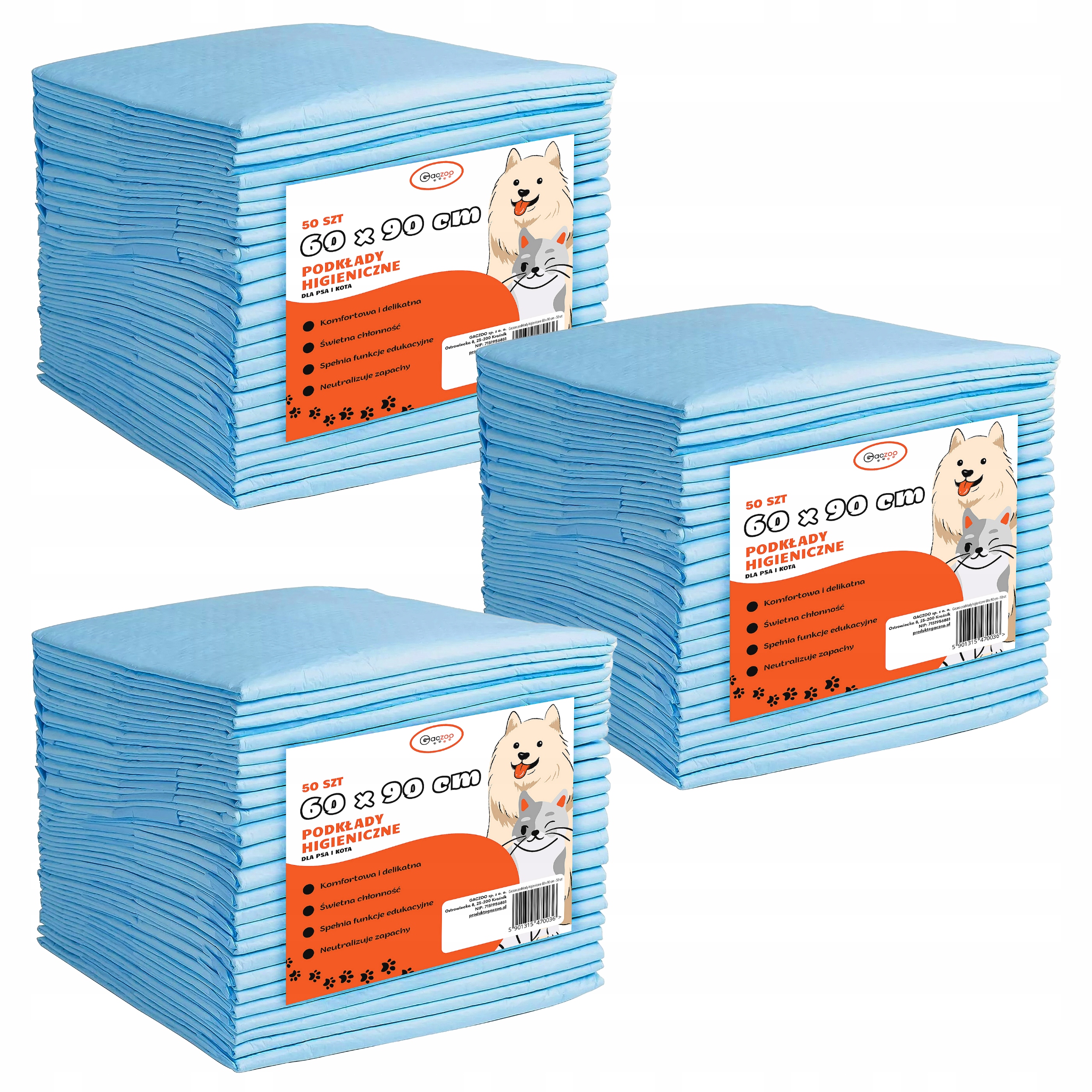 Levně Hygienické podložky pro psa a kočku absorpční podložky 60 x 90 cm 150 ks Gaczoo