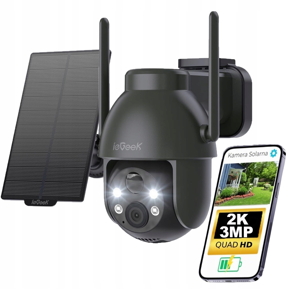 2K Solární Bezdrátová Venkovní Kamera 360° Ptz s Barevným Nočním Viděním