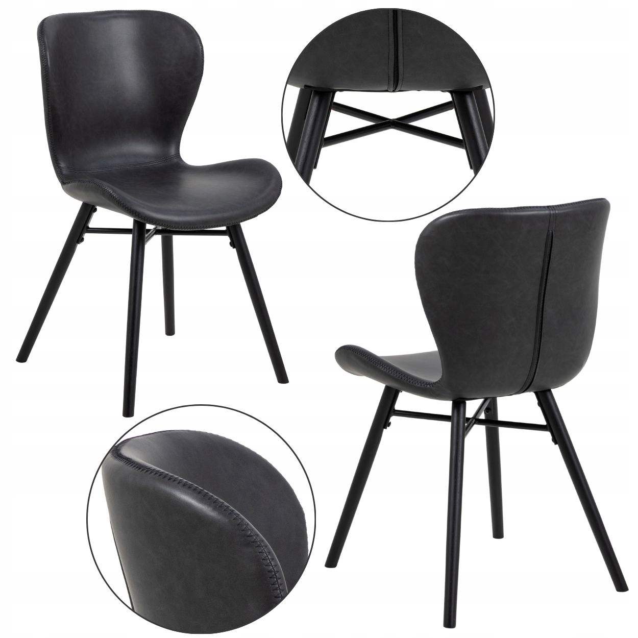 Kreslo Do Jedálne Z Ekokože čierne ergonomické škandinávske kuchynské