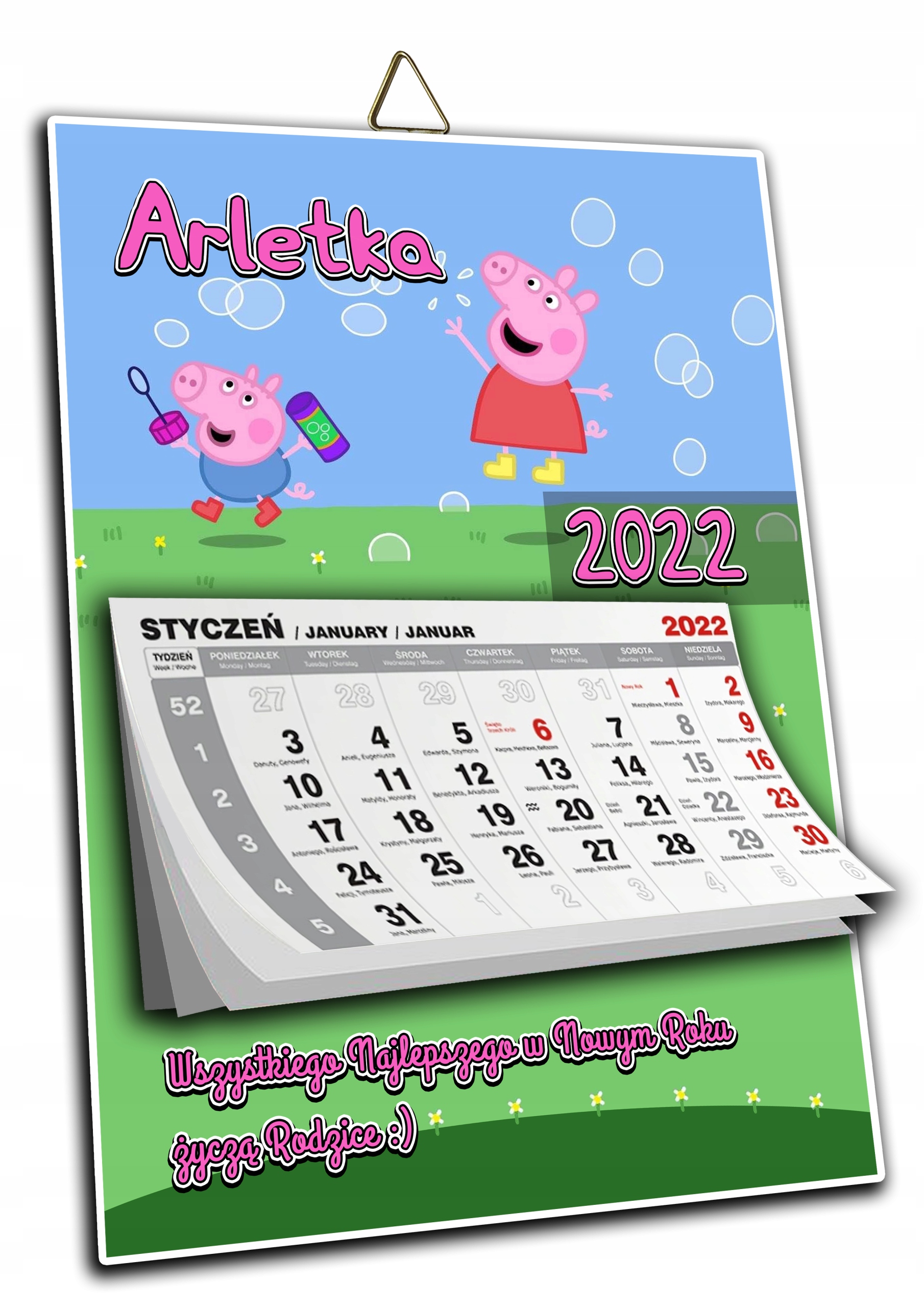 KALENDARZ A4 ŚWINKA PEPPA IMIĘ ŻYCZENIA - 2023 ROK