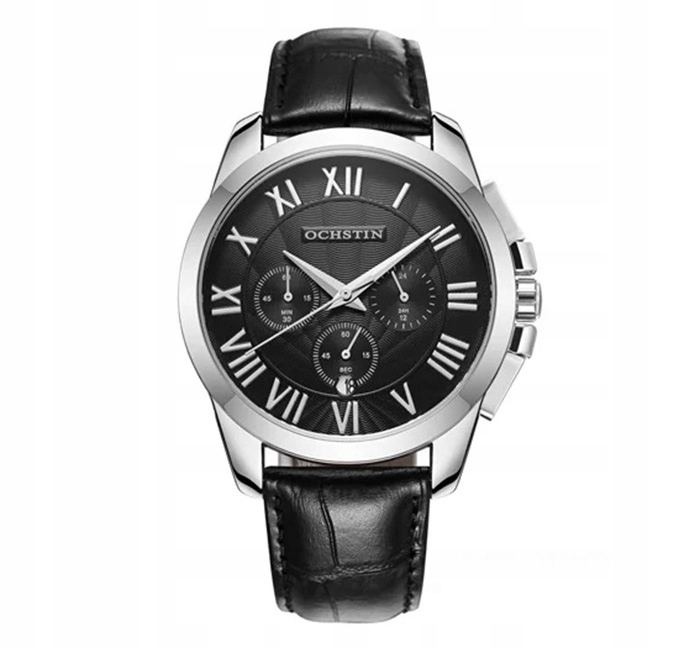 Pánské hodinky Ochstin pásek kůže chronograf datumovka černá