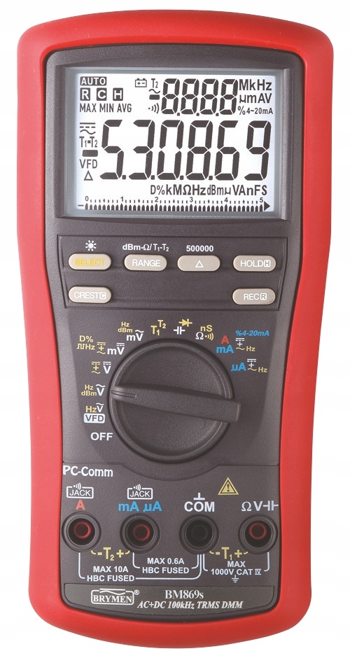Мультиметр TRMS, VFD, dBm, T1/2, USB, Bm869s Brymen