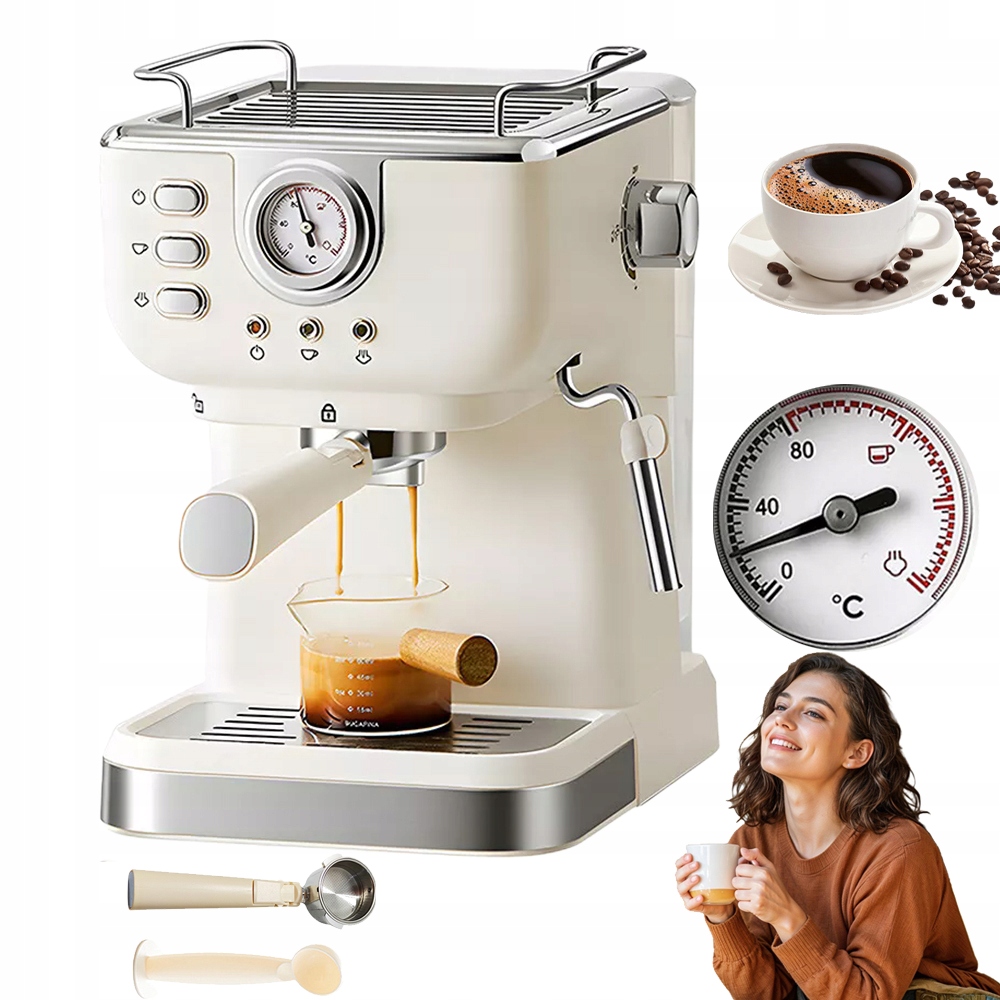 Ekspres Do Kawy Cappuccino Latte 1.5L Ekstrakcja Wysokociśnieniowa 20 Bar