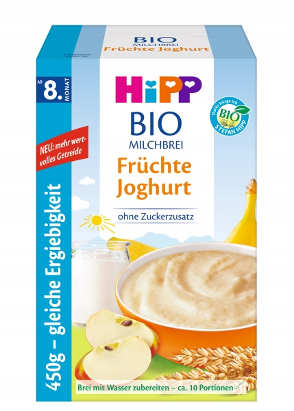 HIPP BIO KASZKA JOGURTOWA Z OWOCAMI I WITAMINAMI 8m 450g