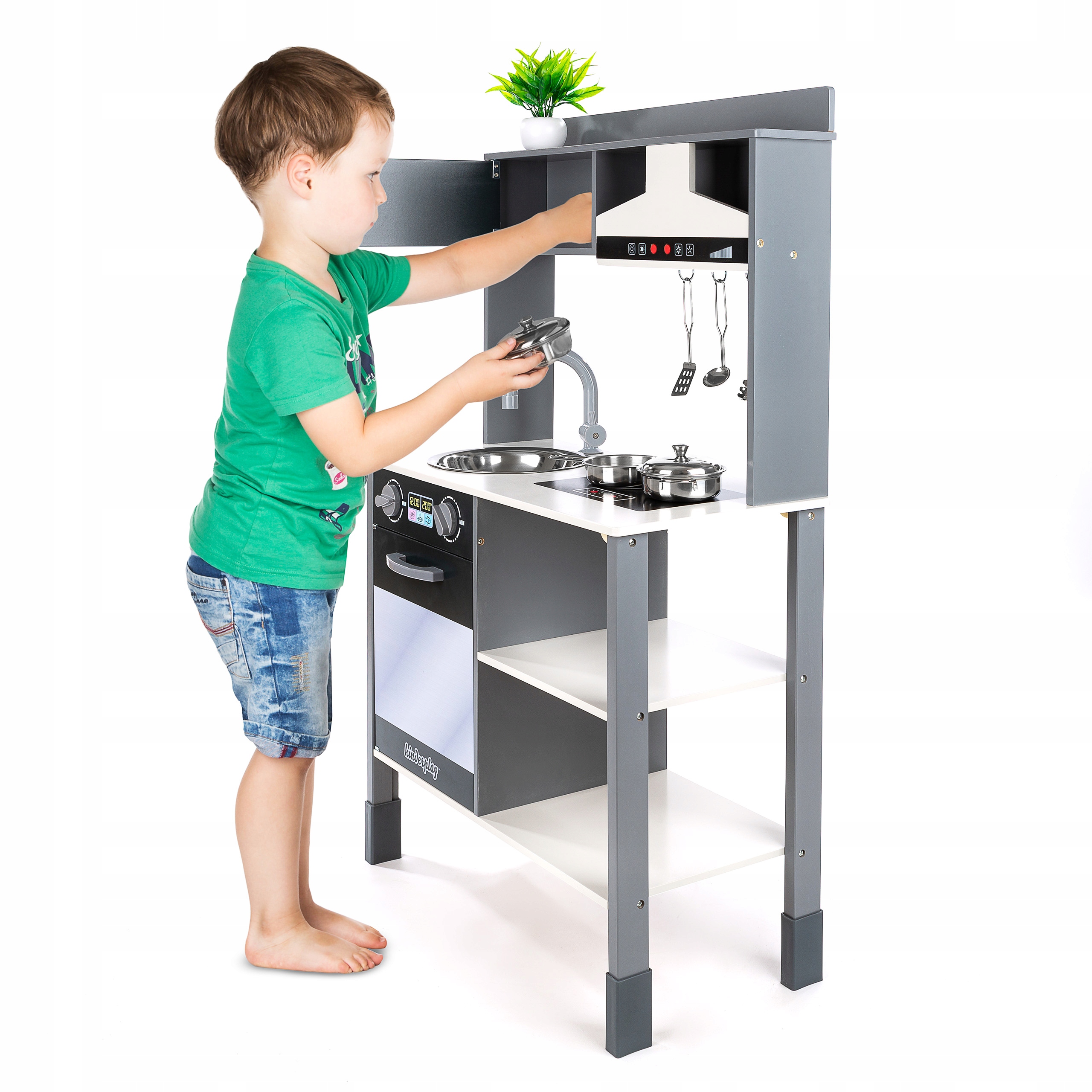 DREWNIANA KUCHNIA DLA DZIECI KINDERPLAY INTERAKTYWNY OKAP AKCESORIA 100cm Wiek dziecka 3 lata +