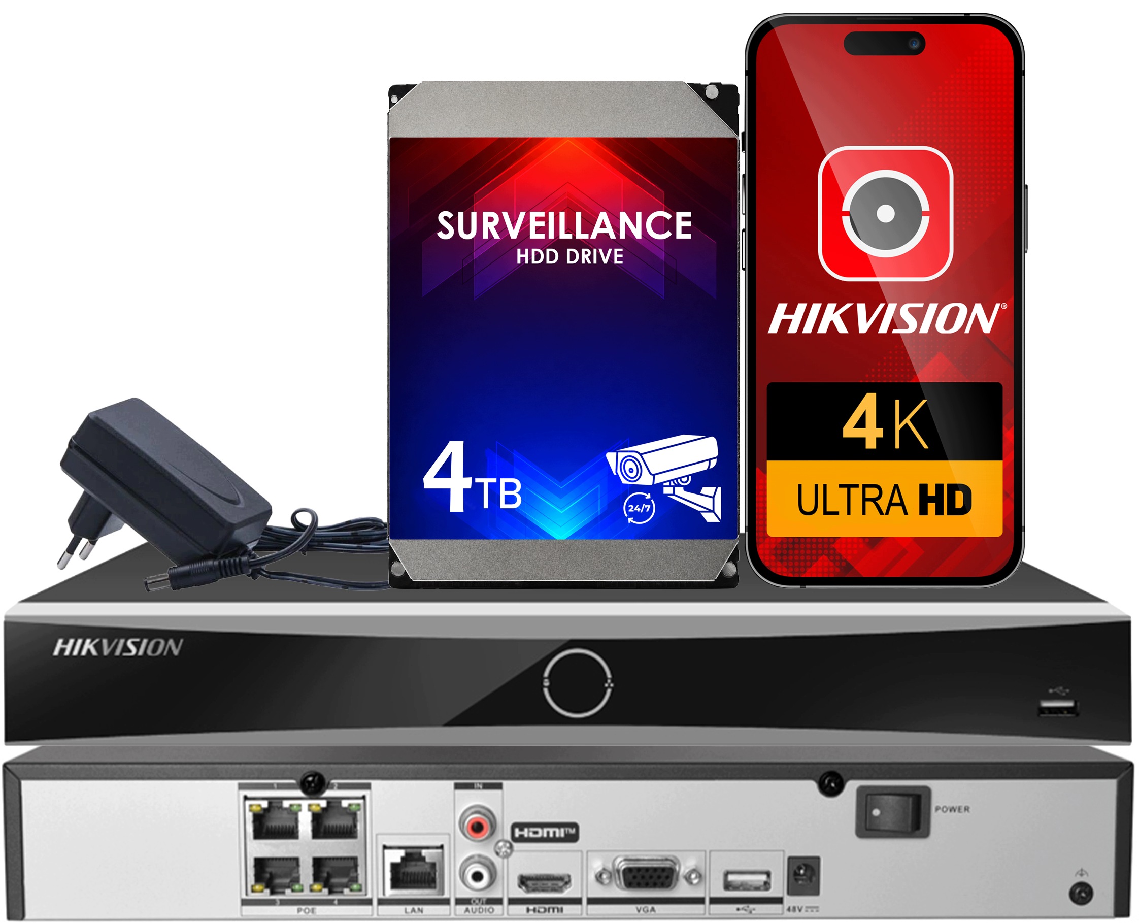 Ip rekordér DS-7604NXI-K1/4P 4xPoE 4CH Hikvision až 12MPx AcuSense 4TB