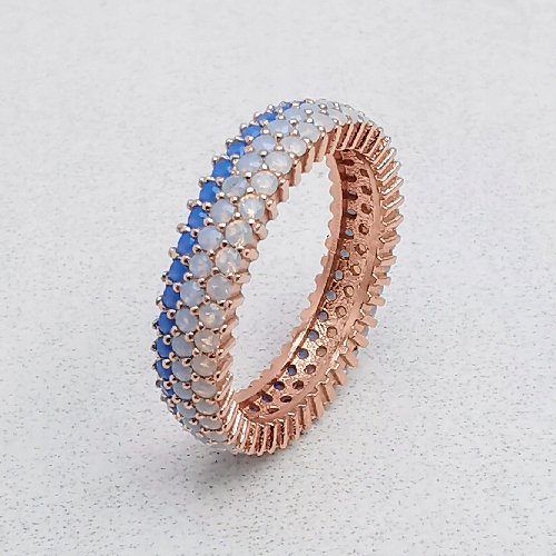 Pozlacený 3-řadý snubní prsten v odstínech modré