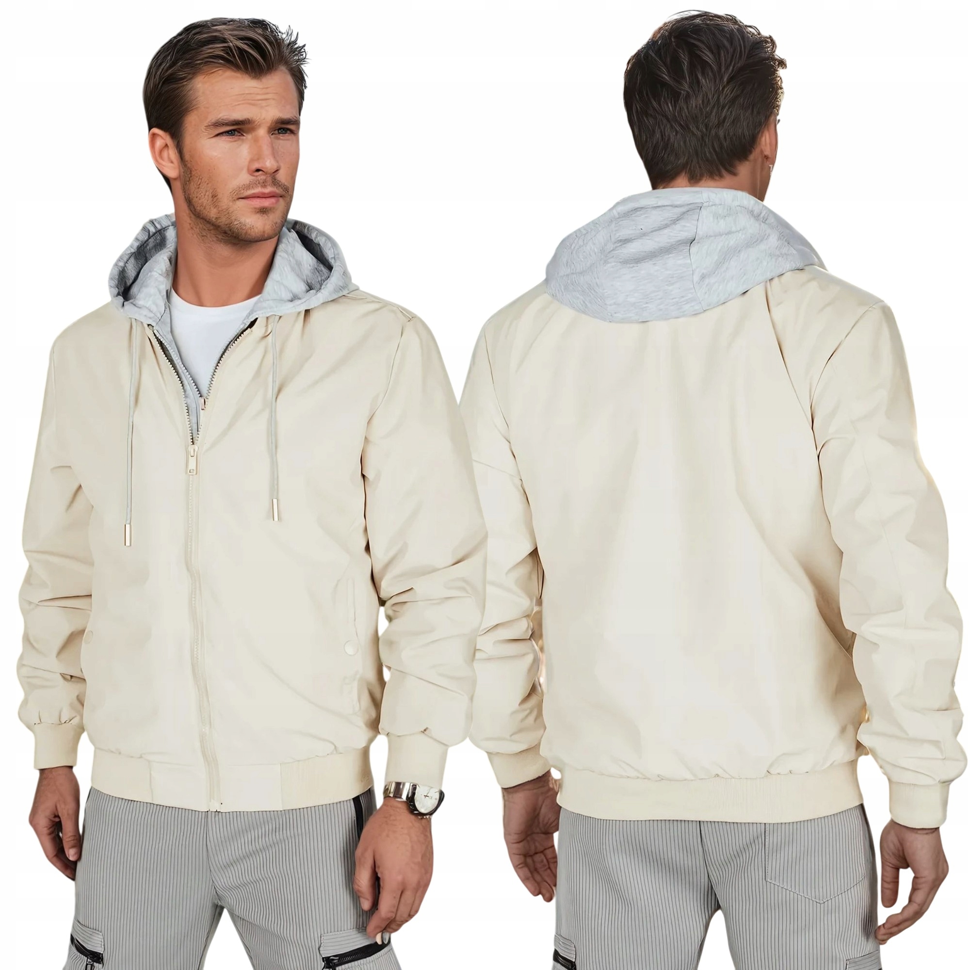 Kurtka Męska Przejściowa Bomberka Z Kapturem Beżowa TX5020 XXL