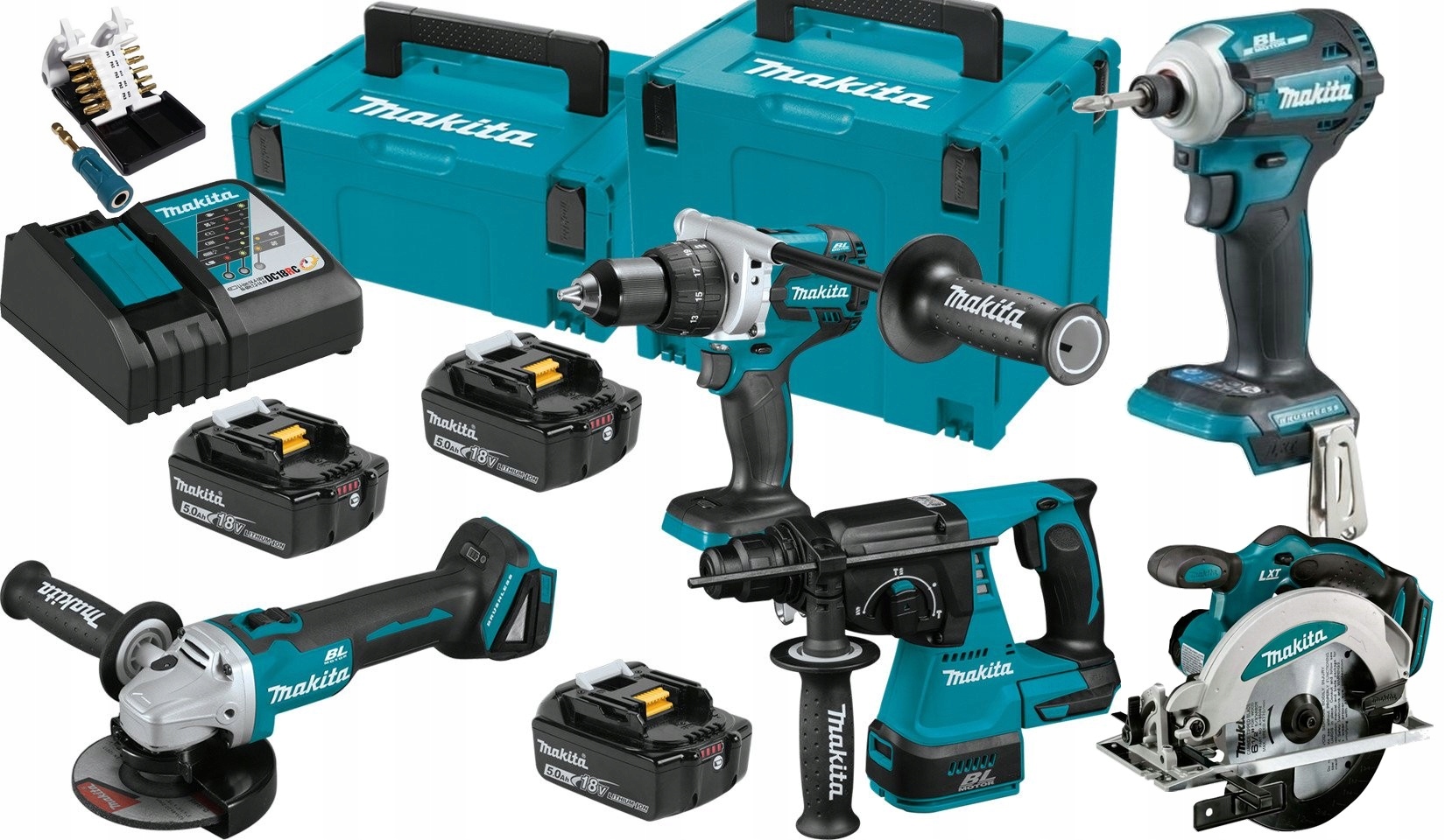 MAKITA 5PCS комбинированный набор инструментов 18V 3X5AH SDS