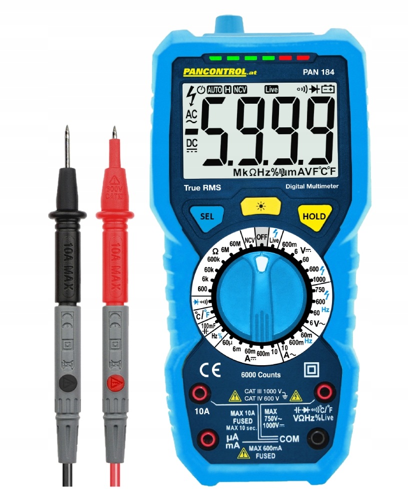 Digitální multimetrový tester, zkoušečka napětí Cat III 1000V Pancontrol