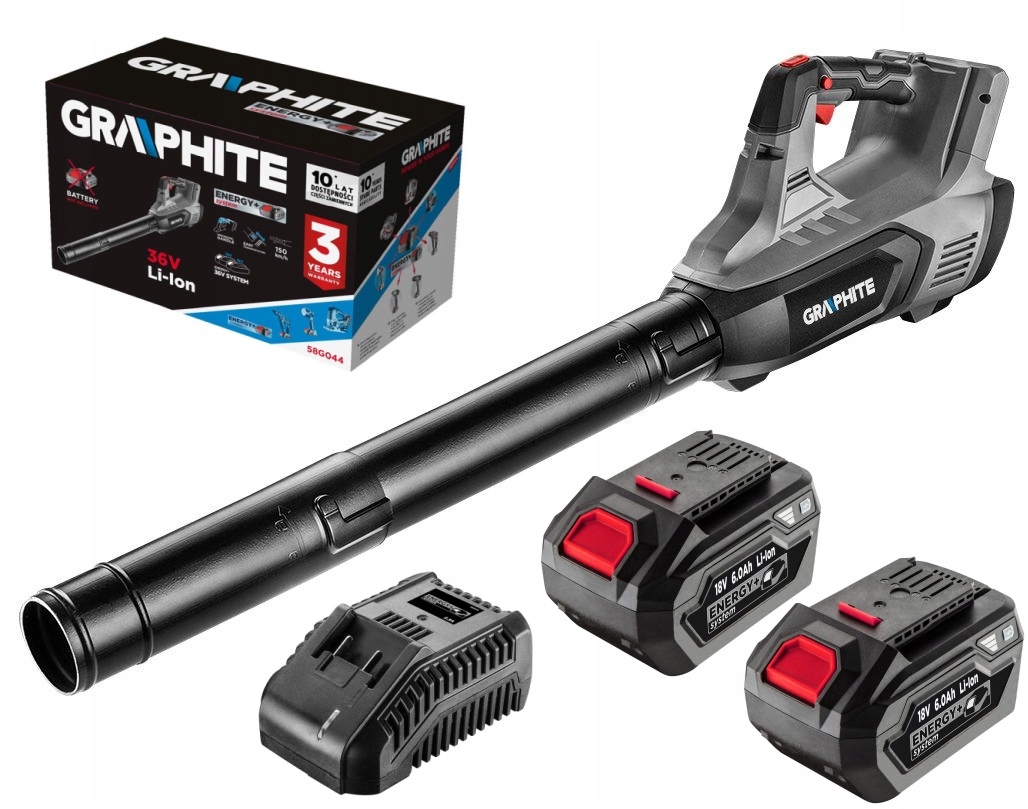 GRAPHITE DMUCHAWA DO LIŚCI Aku. 36V 58G044 2x6Ah Zasilanie akumulatorowe