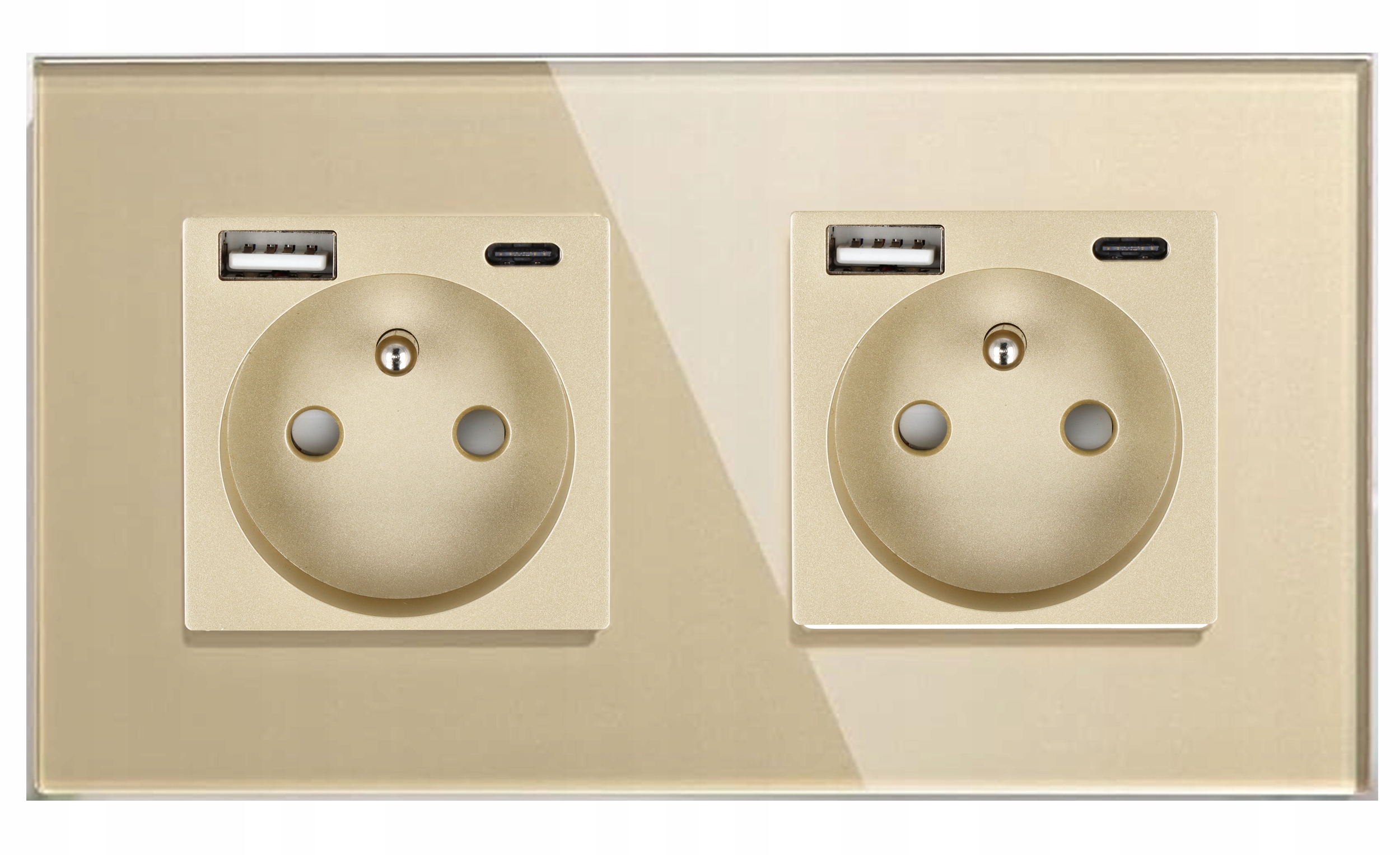 Zásuvka Kontakt S Kolíkem Nabíječka Usb A C Zlatá Dvojitý Rámeček 2.1A