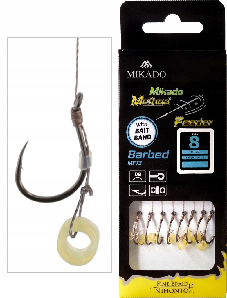 Haczyki Method Feeder Mikado Plecionka Gumka I+III nr 8