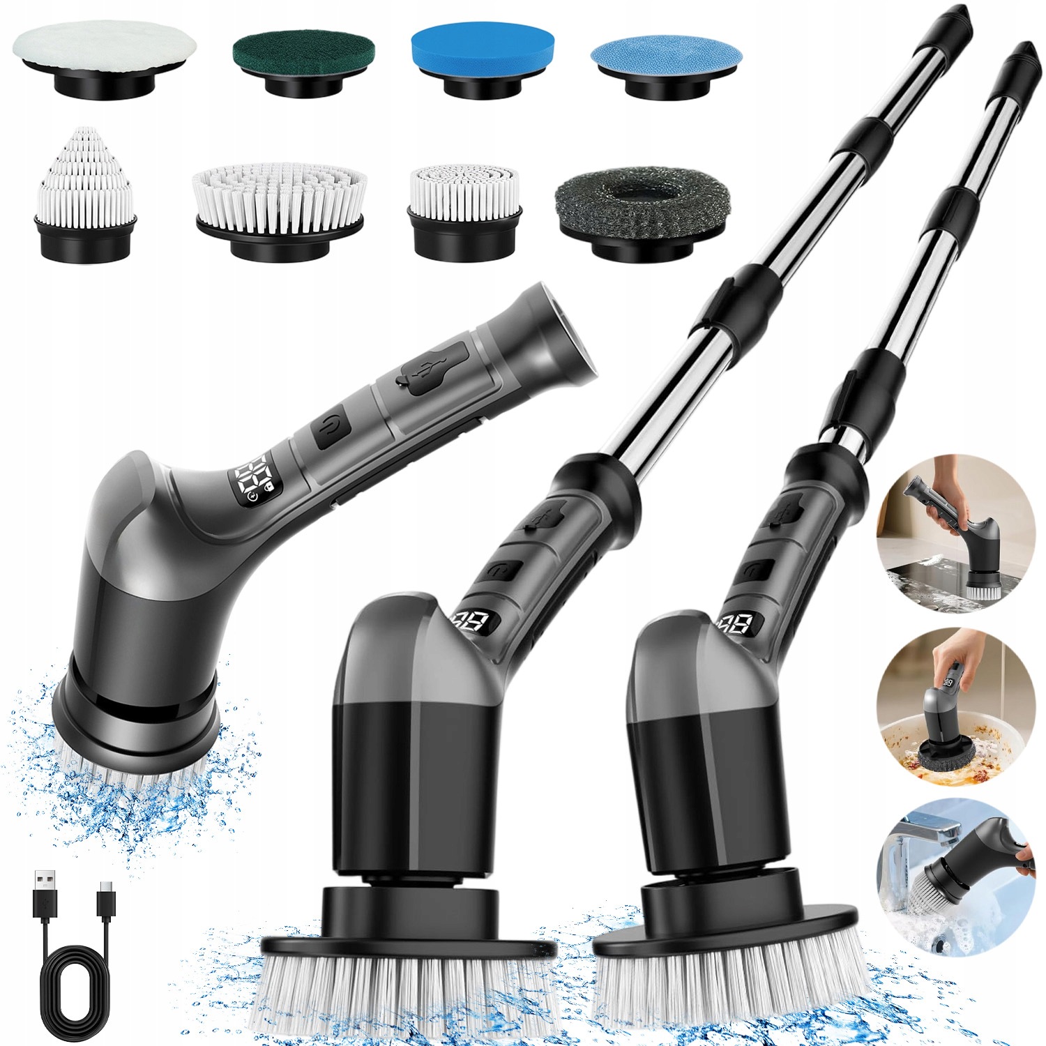 Elektrický Rotační Kartáč Bezdrátový Mop Pro Čištění, 3 Rychlosti