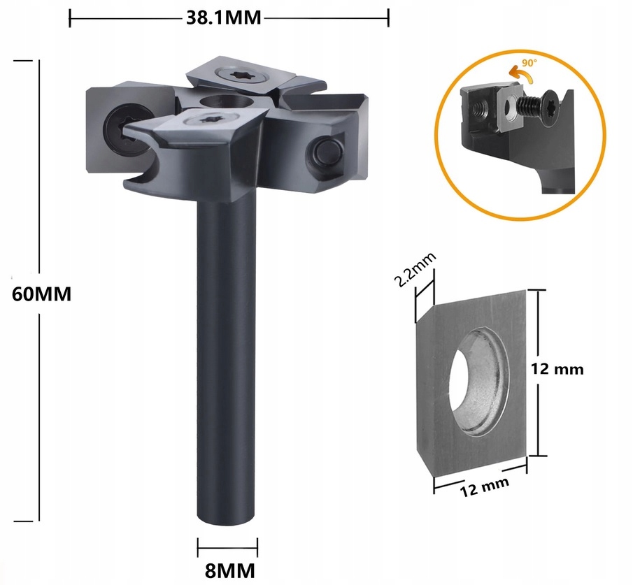 Fréza Na Plánování Ploch 38,1 mm destičky Hm 8