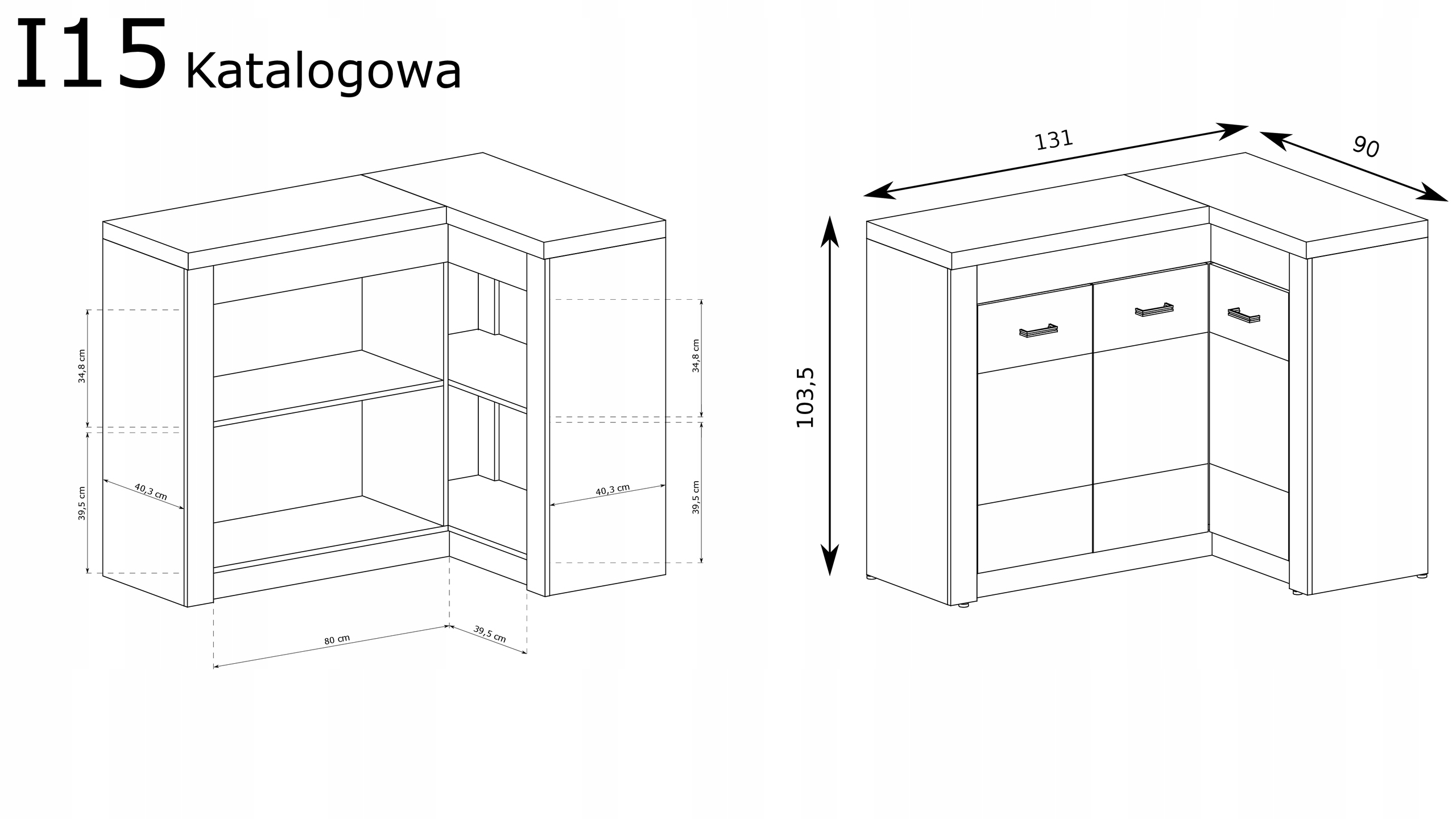 KOMODA narożna INDIANAPOLIS I-15 KRAFT BIAŁY Szerokość mebla 131 cm