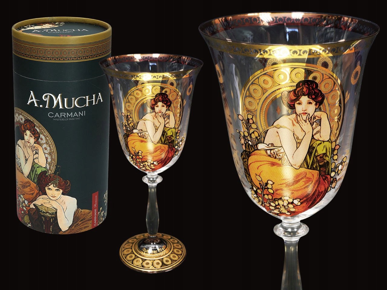 Pohár na víno A.Mucha. Ušľachtilé kamene Topaz (carmani)