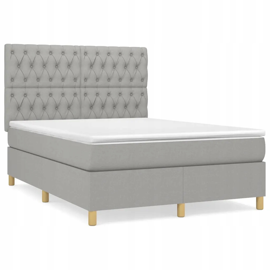 Kontinentální postel světle šedá s matrací 140 x 190 cm a nastavitelnou opěrkou hlavy