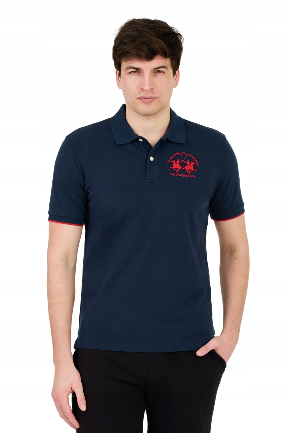 La Martina Tmavě modré polo s velkým červeným logem XL