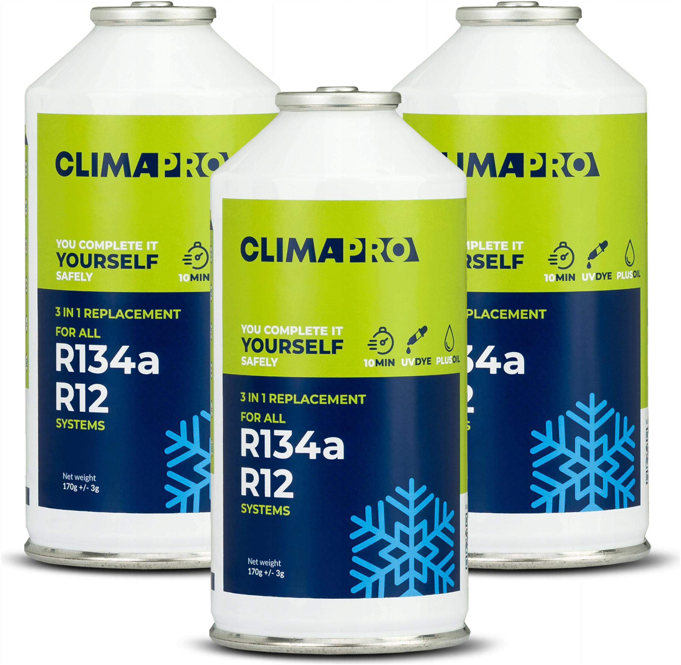 Klimatizační Plyn Climapro 3v1 3x 170g Plnění V Automobilech S R134A