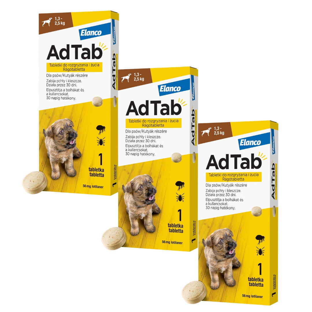 Adtab Dog Tabletka na pchły i kleszcze dla psa 1,3-2,5 kg 3x1 tabletka