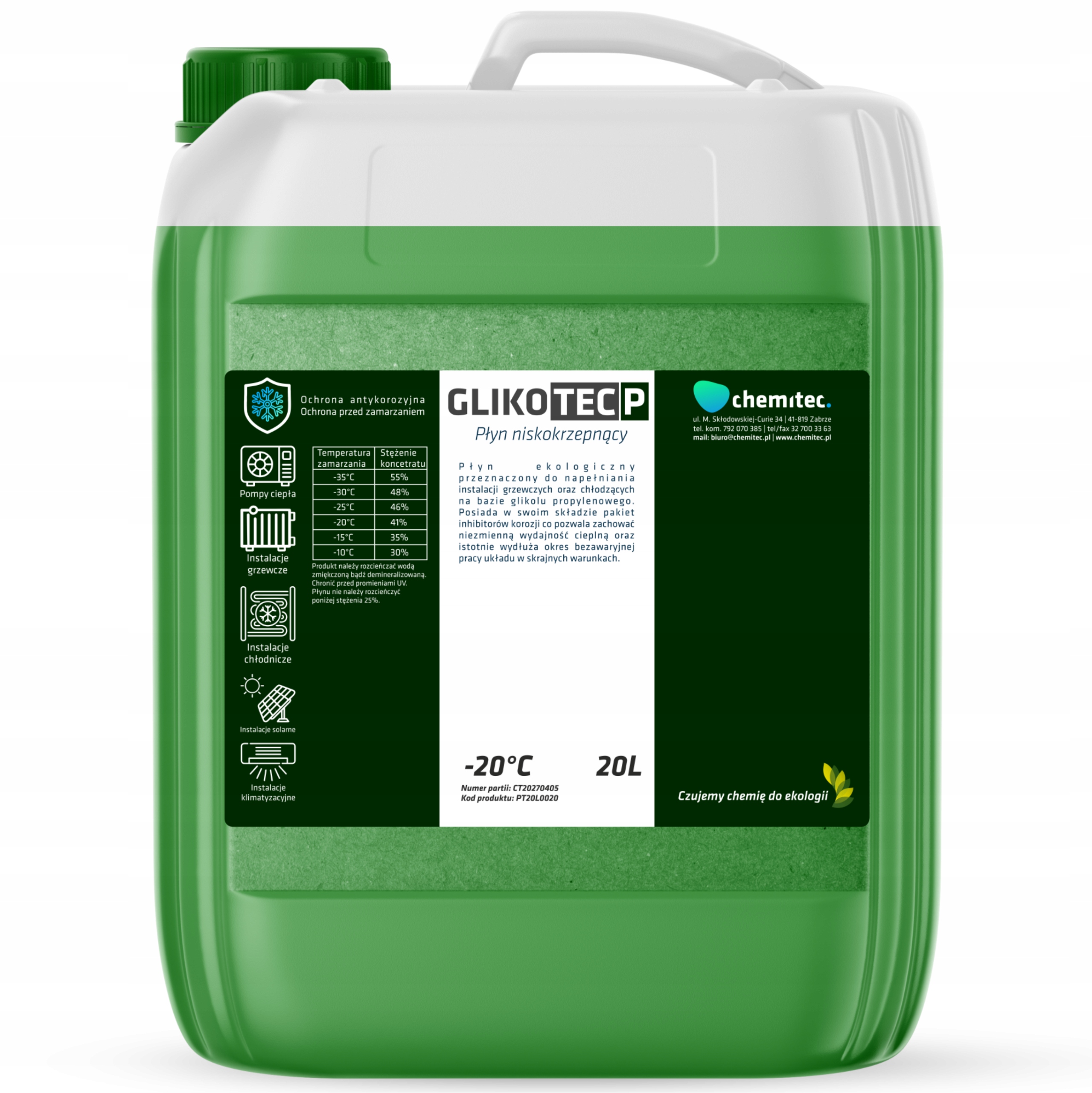 Glikol propylenowy do instalacji -20°C 20L Eko do Pompy Ciepła jakość