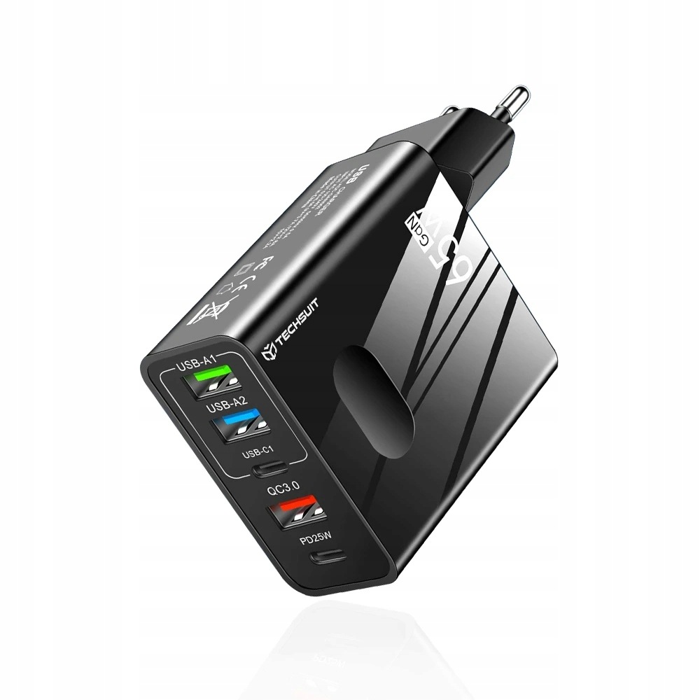 Techsuit Charger PentaXPower (CHC1) ładowarka Usb, Usb-c 25W, 65W, czarna