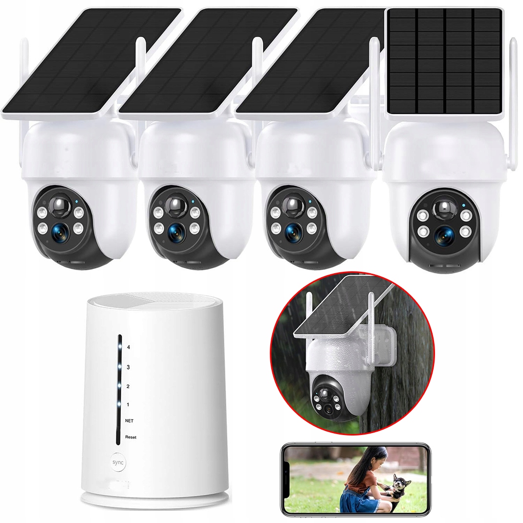 Sada 4 Mpx Otočná Wifi Monitorovací Kamera Solární Napájení 4X Zoom