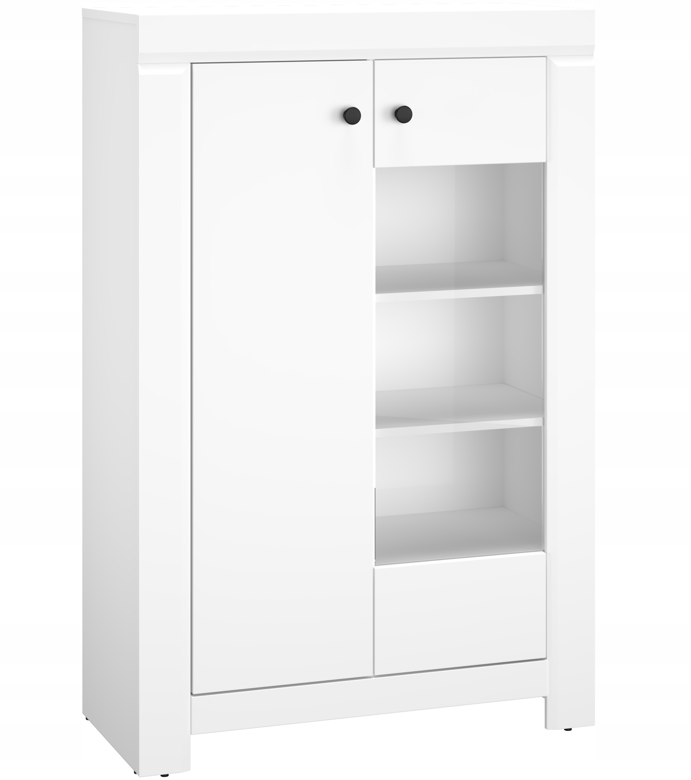 witryna biała mała niska szafka z szybą Lahti 07