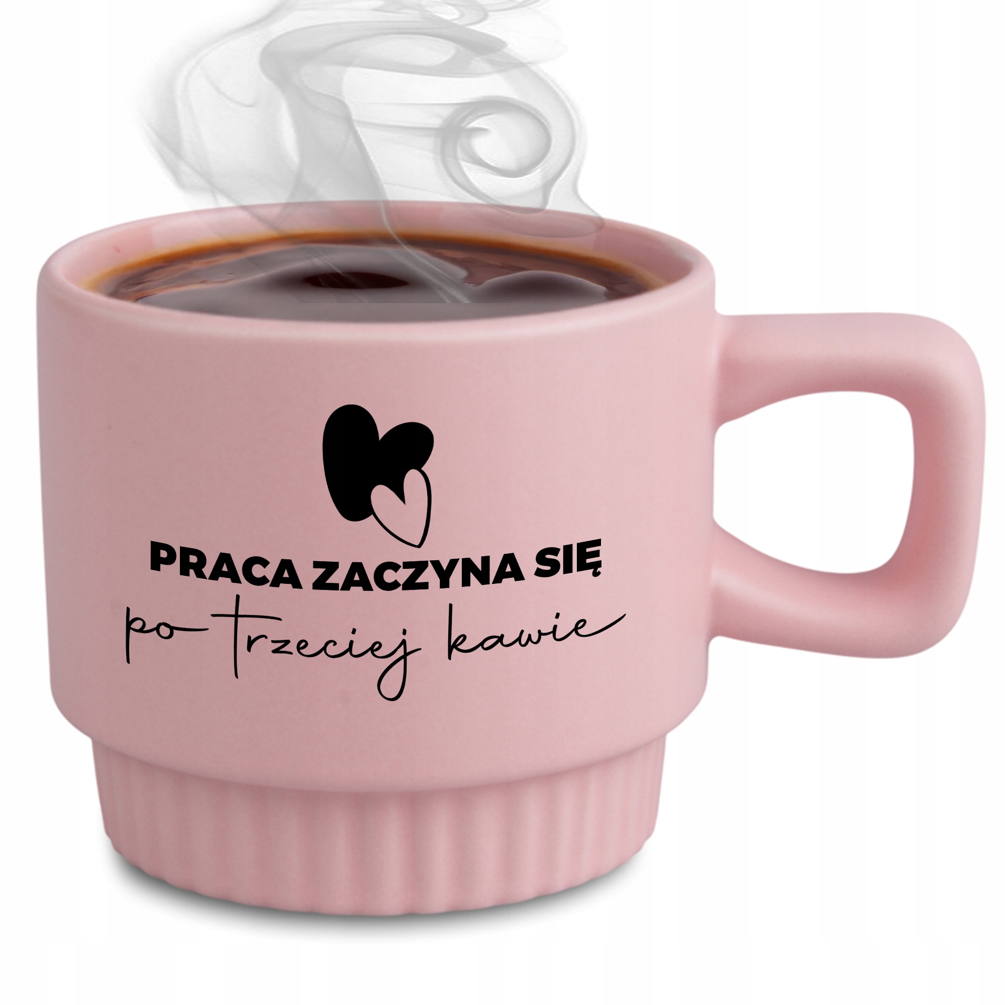 Ryflovaný hrnček Ružový Práca Po Tretej Káve Darček do kancelárie práce