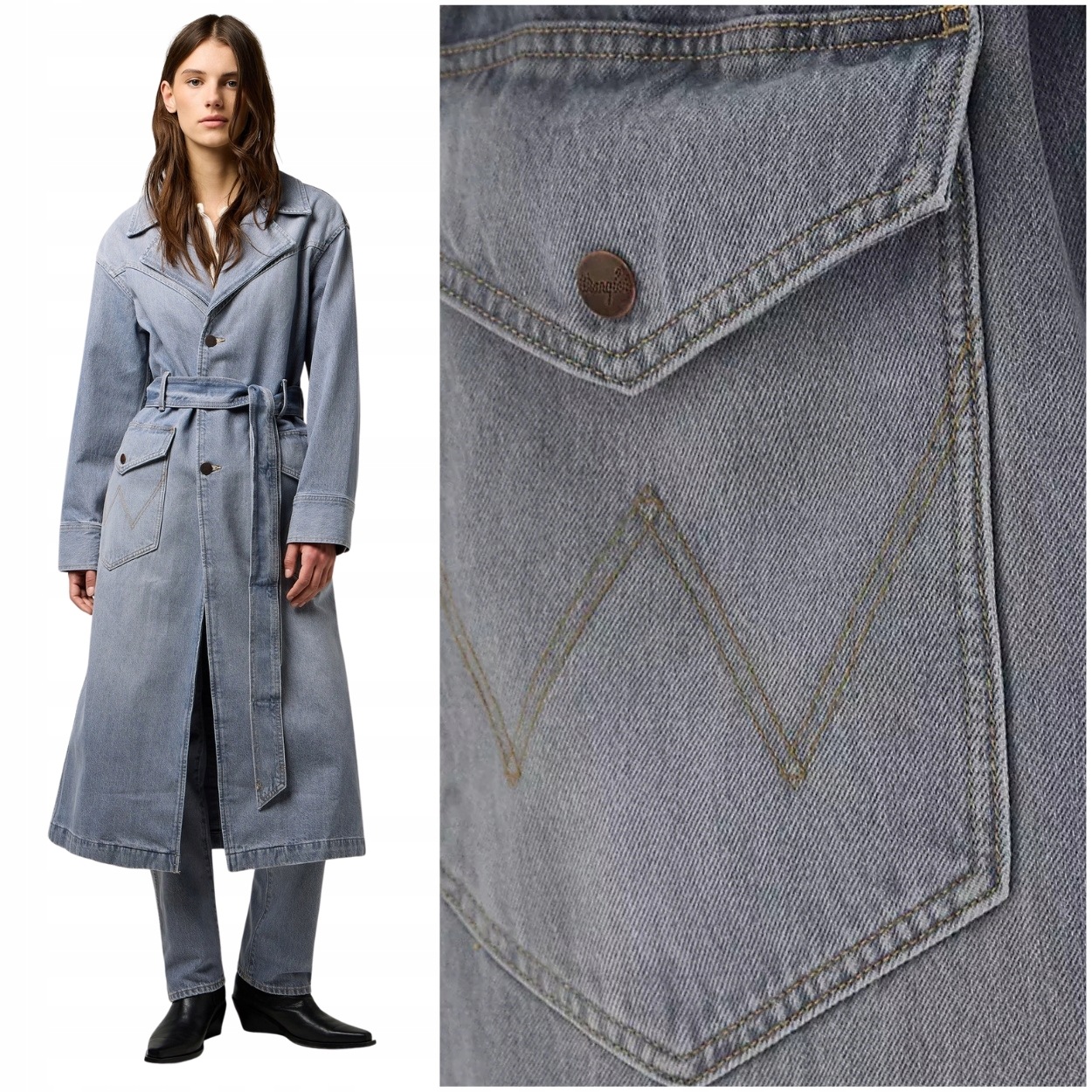Wrangler Denim Trench Haute Haze dlouhý dámský džínový kabát L
