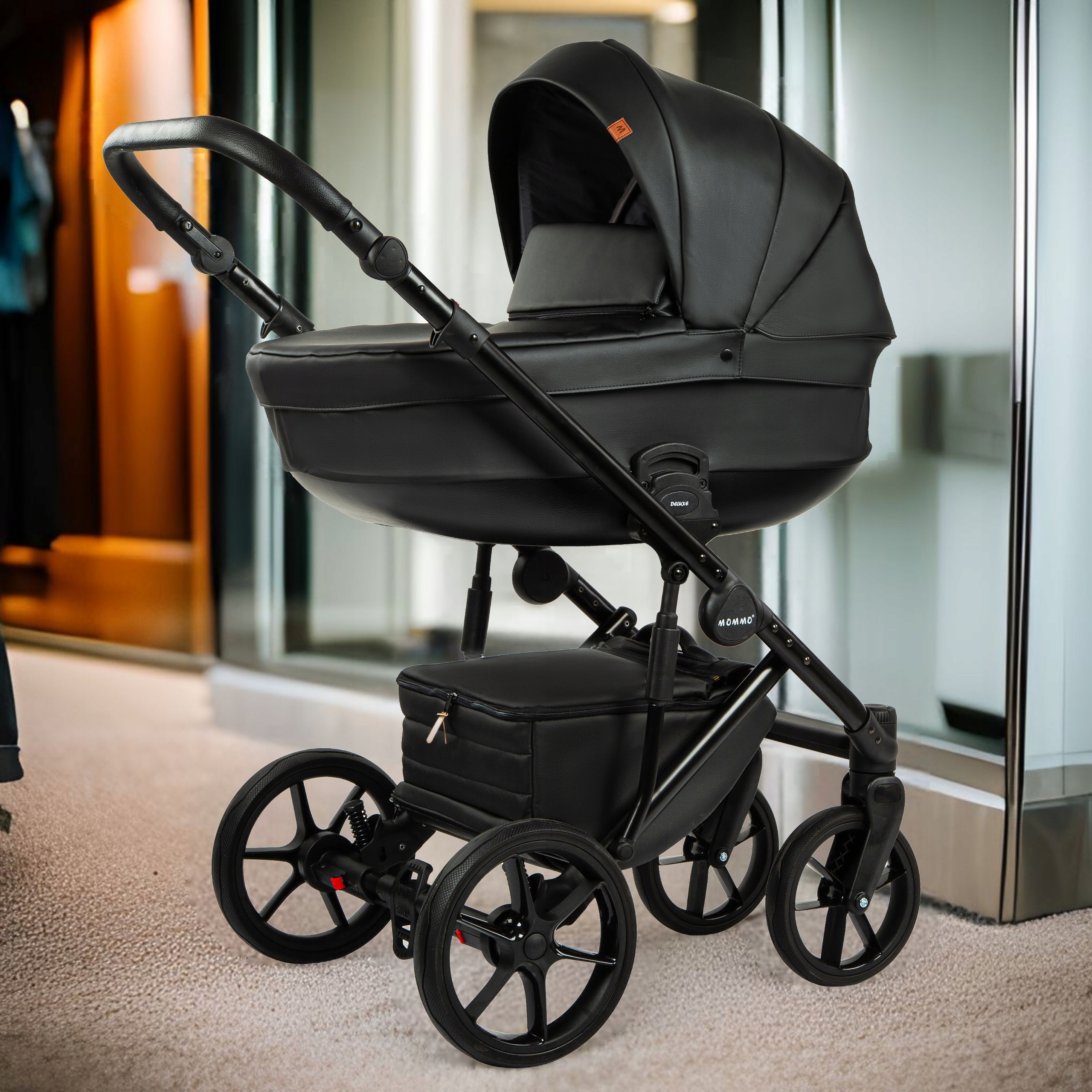 Wózek Dziecięcy MOMMO DELUXE 3w1 | Czarna Ekoskóra Kod producenta MD