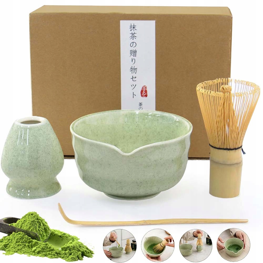 Levně Dárková Sada Na Čaj Matcha 4V1 S Bambusovou Metličkou
