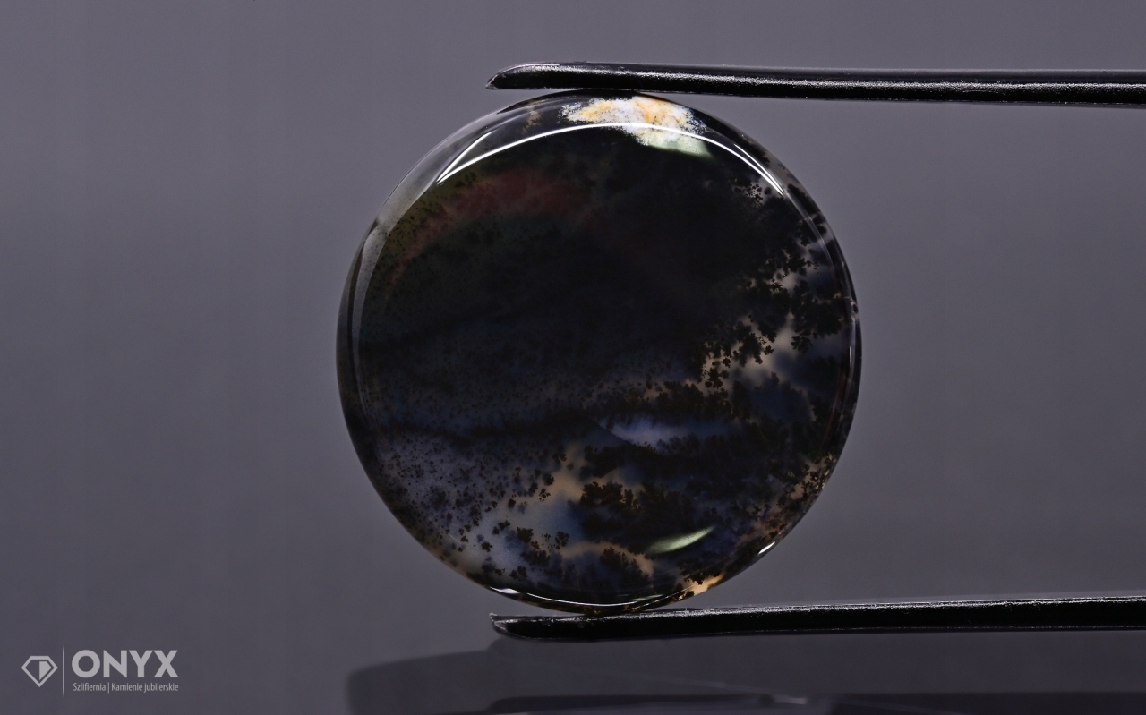 Dendritový achát z Kazachstánu konvexní mělký kruh