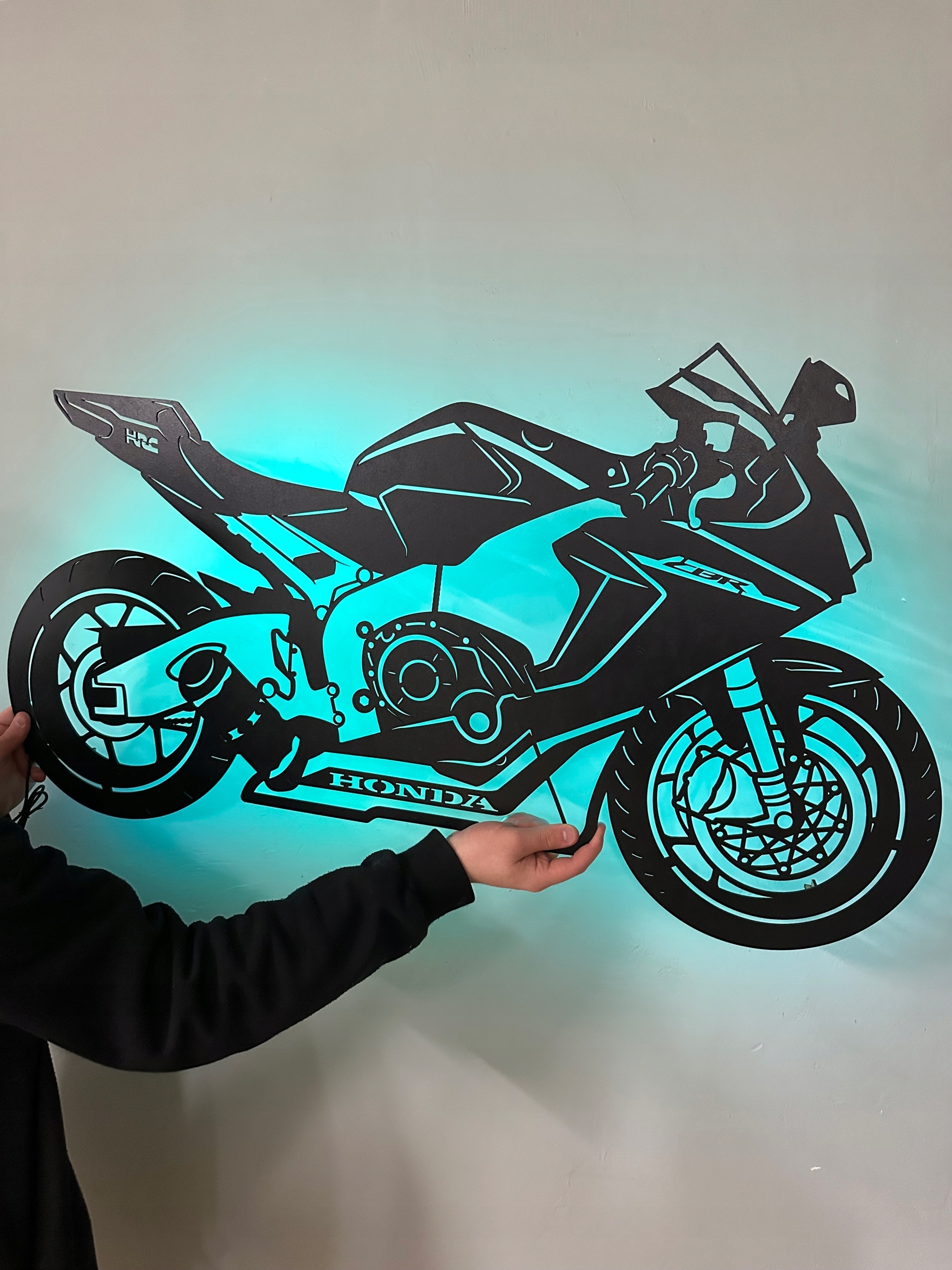 Drevený 3D obraz Motocykel Honda Cbr Dekorácia Darček Nočná Lampa Led XL
