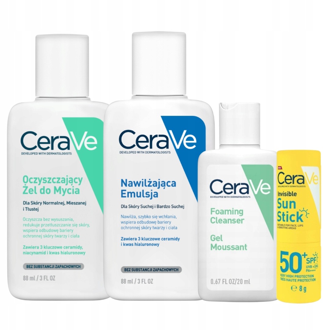 CeraVe Travel Size Oczyszczający Żel Nawilżająca Emulsja Sztyft SPF50+