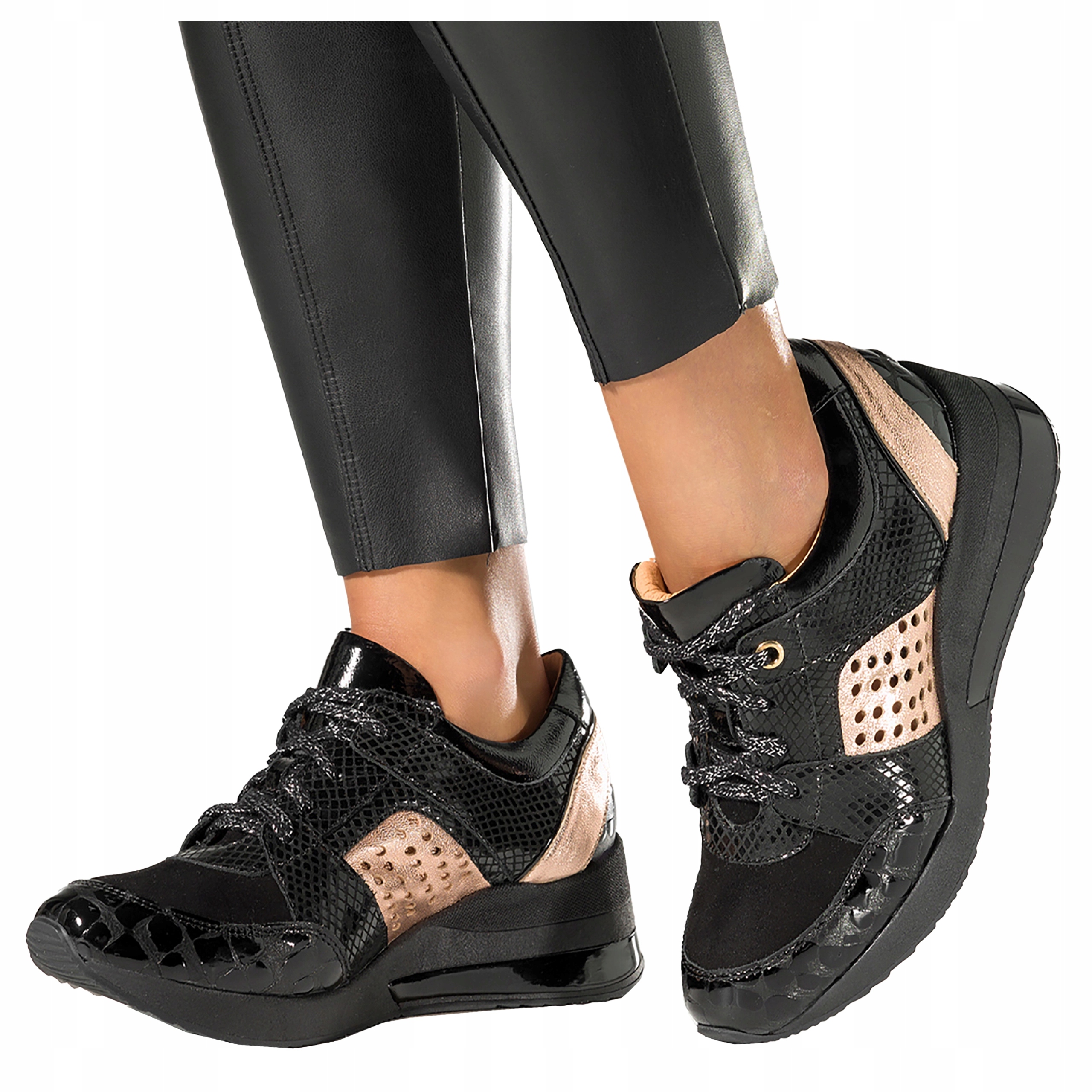 Černé Kožené Tenisky Dámské Sportovní Pohodlné Šněrovací Modní vel. 39