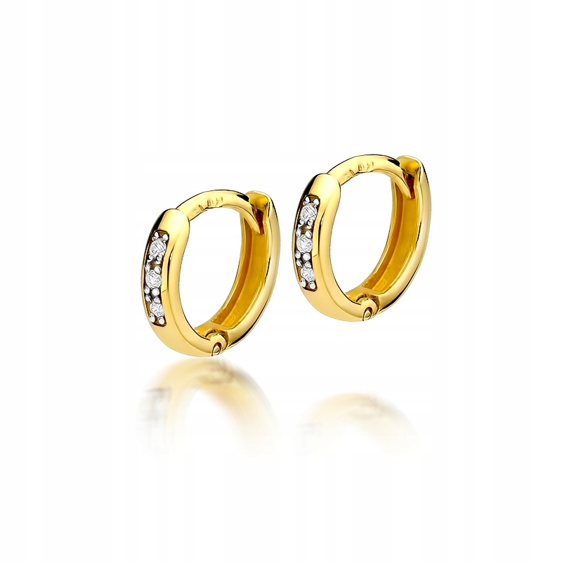 

Złote kolczyki kółeczka z brylantami na komunie