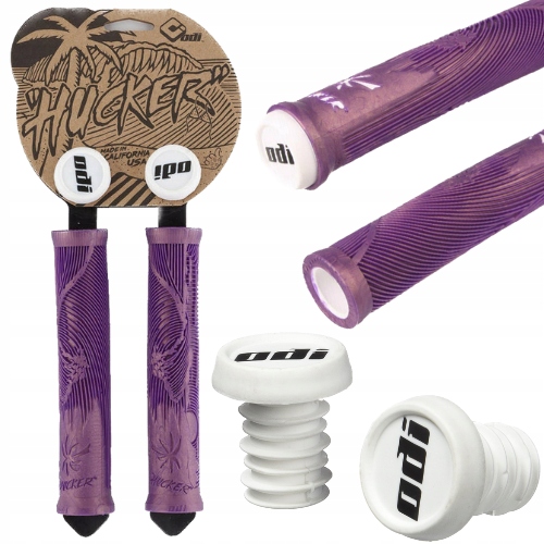 Chwyty gripy rowerowe Odi Hucker Flangeless 160 mm fioletowe białe korki