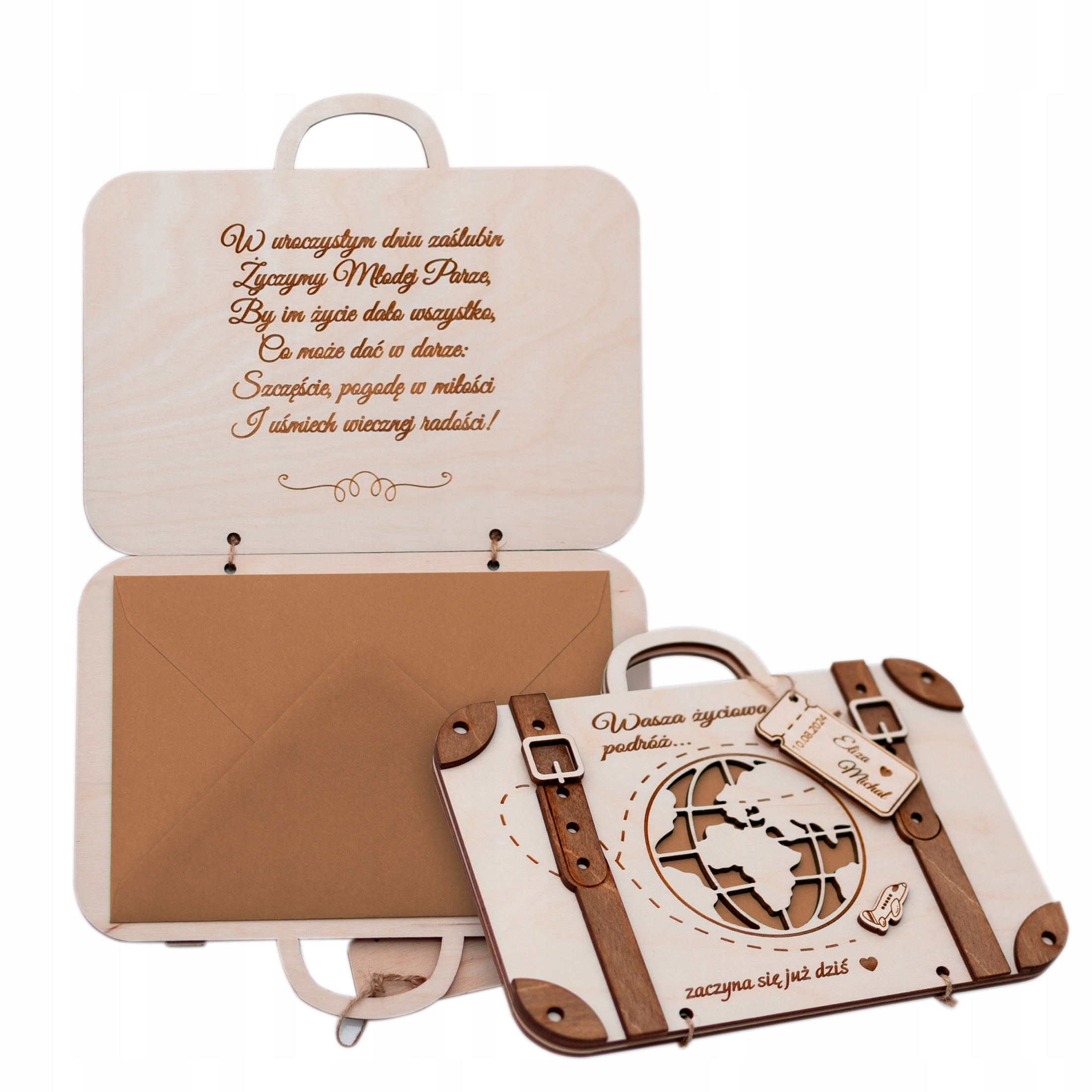 Kartka WALIZKA NA ŚLUB prezent na pieniądze WESELE GRAWER pamiątka ślubna