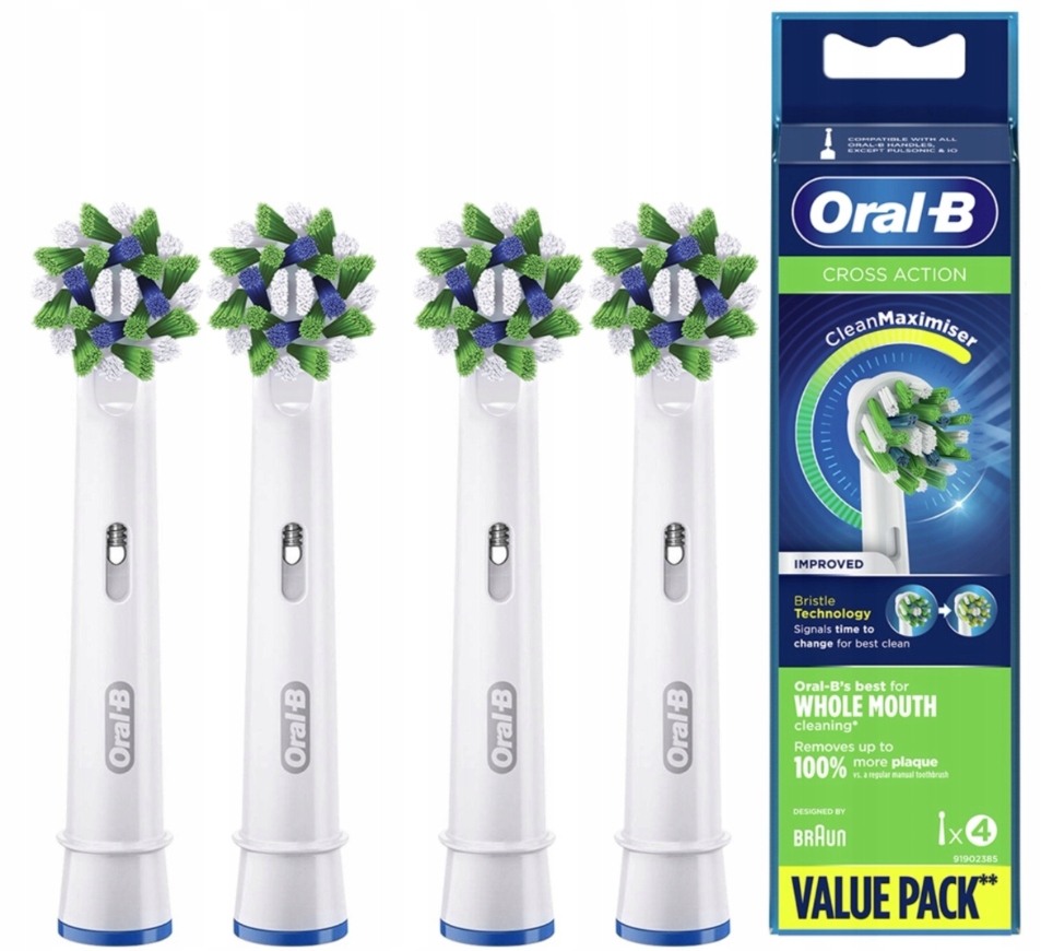 4 Sztuki Oral B Końcówki Oral B Cross Koncowki do szczoteczki braun White
