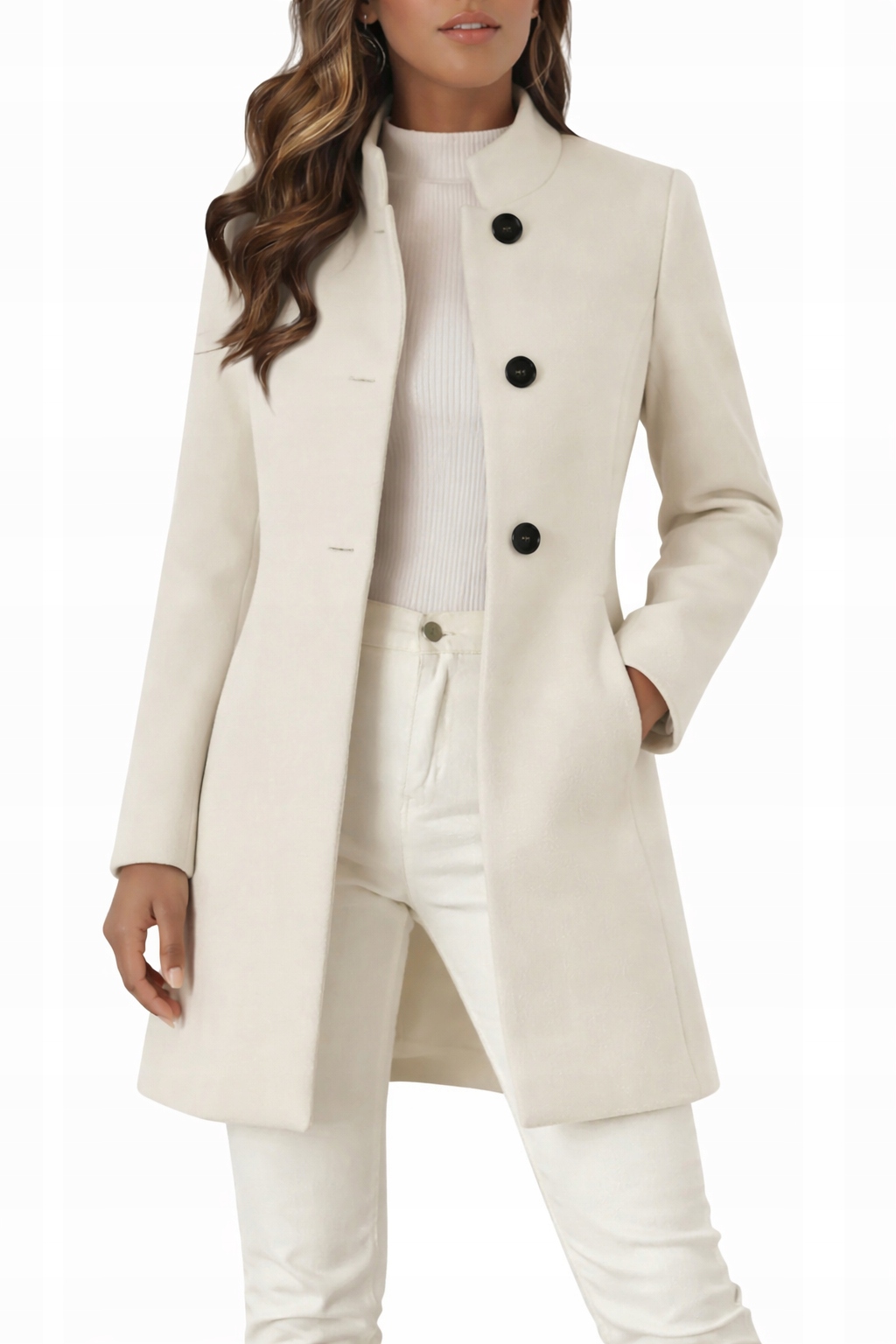 Płaszcz damski jednorzędowy jesienny wiosenny ciepły beżowy