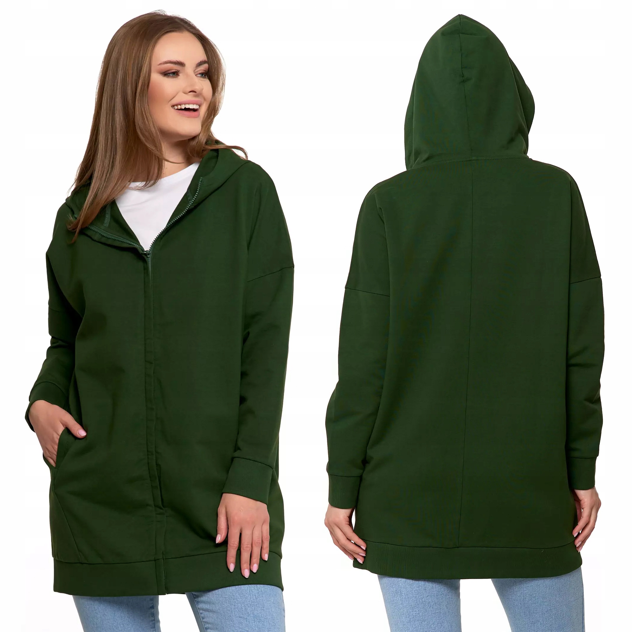 Długa Bluza Damska Moraj Rozpinana z Kapturem Stylowa M/L