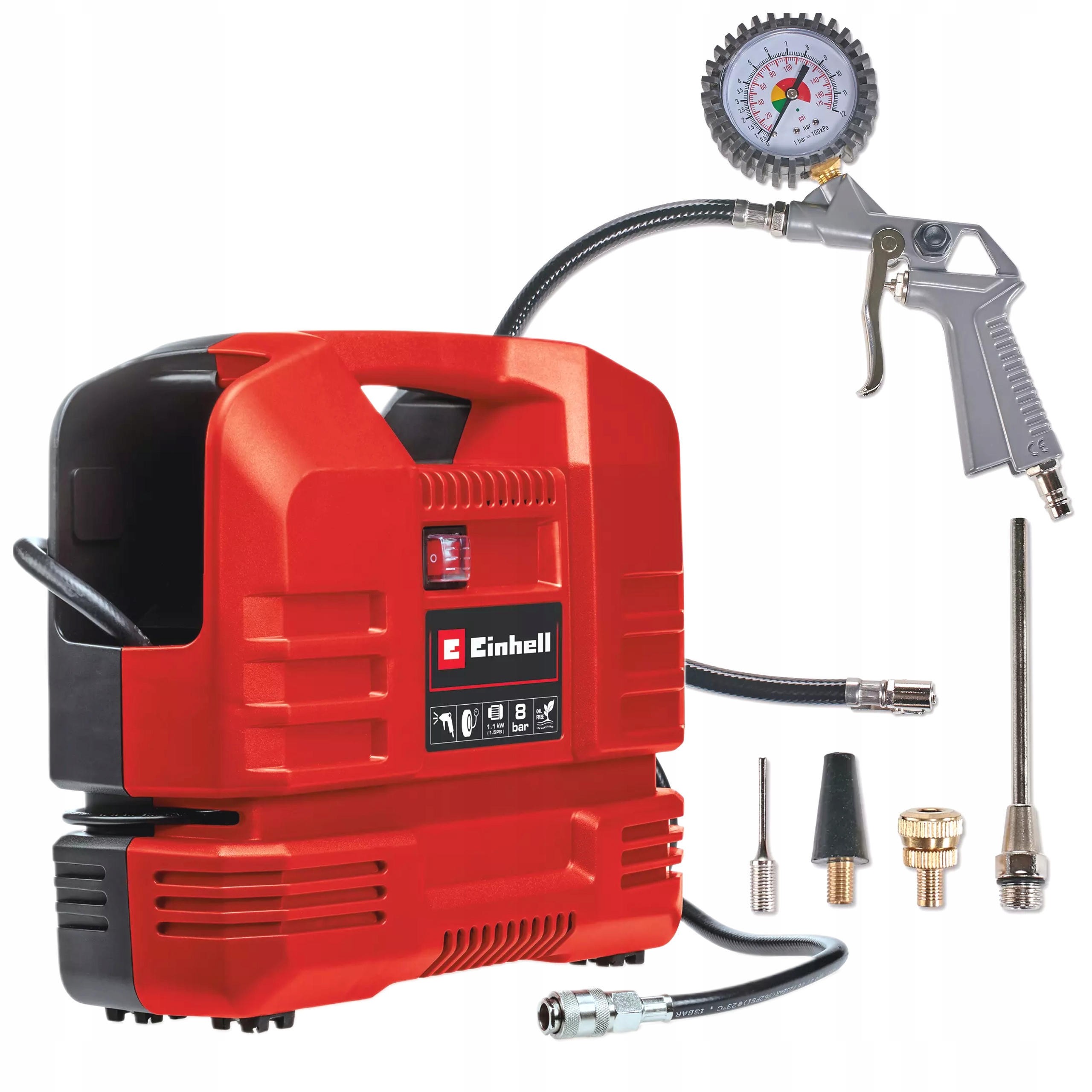 Bezolejový Kompresor 1100W 8 Bar 4 Adaptéry Tc-ac 190 Of Set Einhell